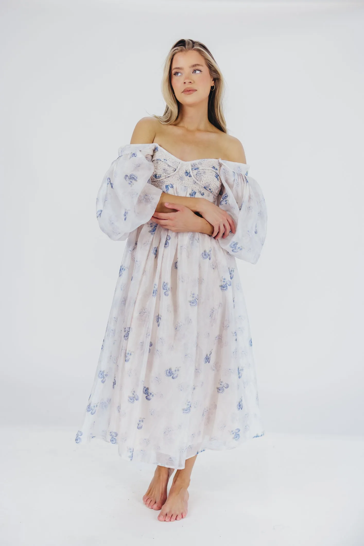 Harlow Maxi Dress in Muted Blue Floral - Bump Friendly & Inclusive Sizing (S-3XL)