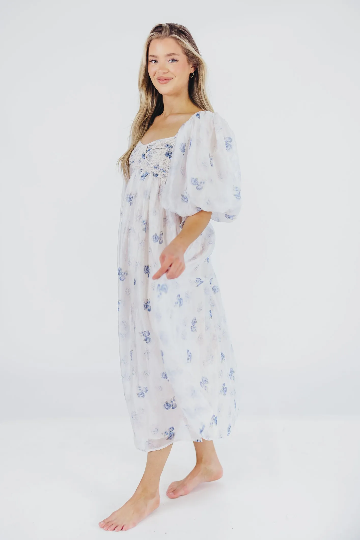 Harlow Maxi Dress in Muted Blue Floral - Bump Friendly & Inclusive Sizing (S-3XL)