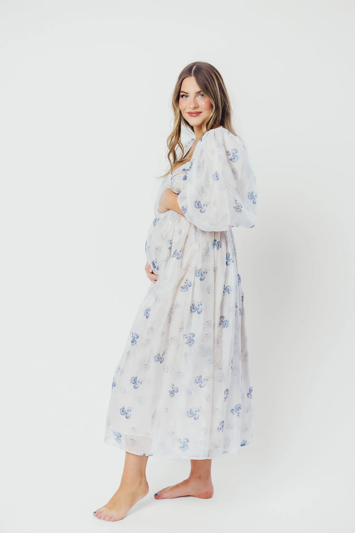 Harlow Maxi Dress in Muted Blue Floral - Bump Friendly & Inclusive Sizing (S-3XL)