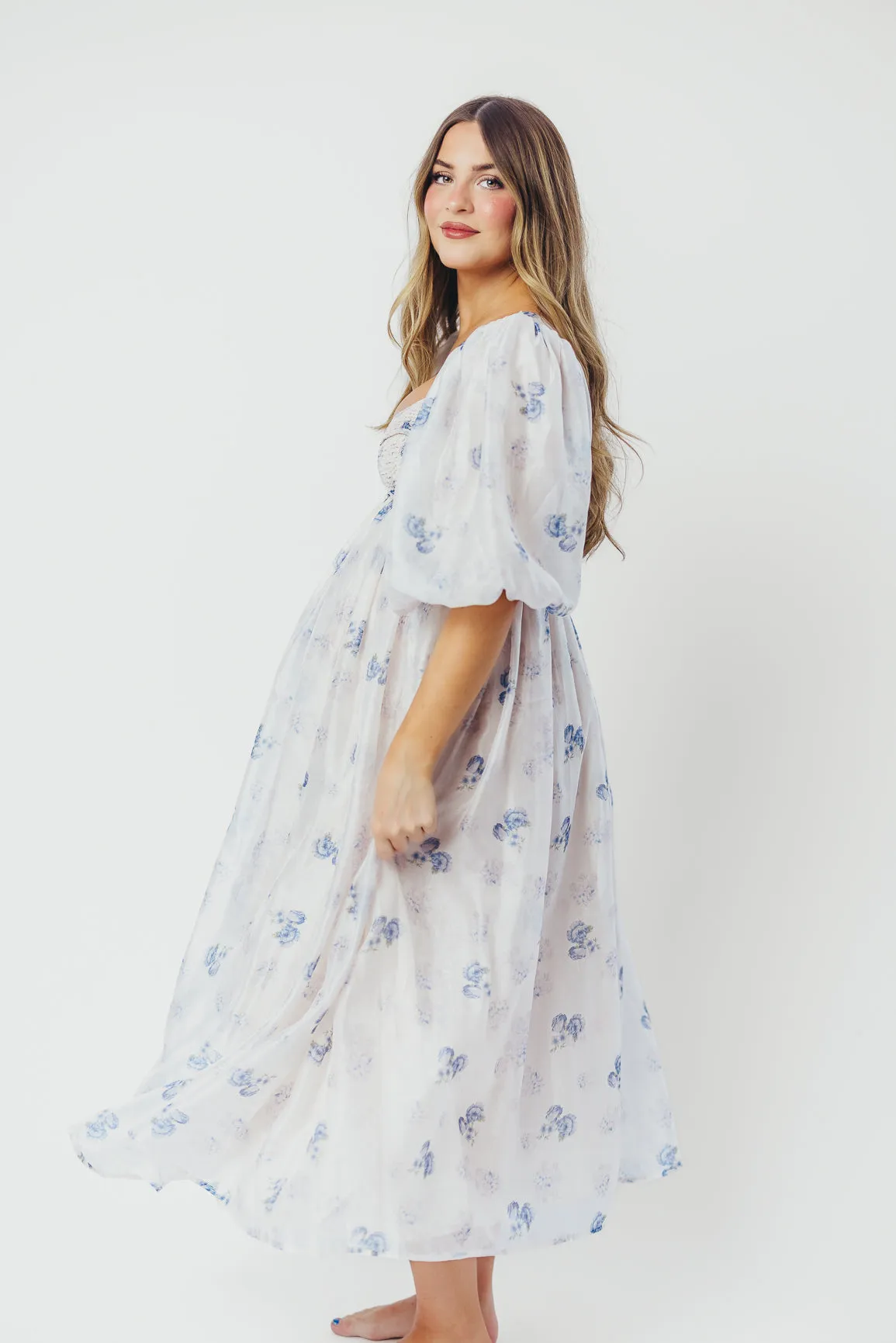 Harlow Maxi Dress in Muted Blue Floral - Bump Friendly & Inclusive Sizing (S-3XL)