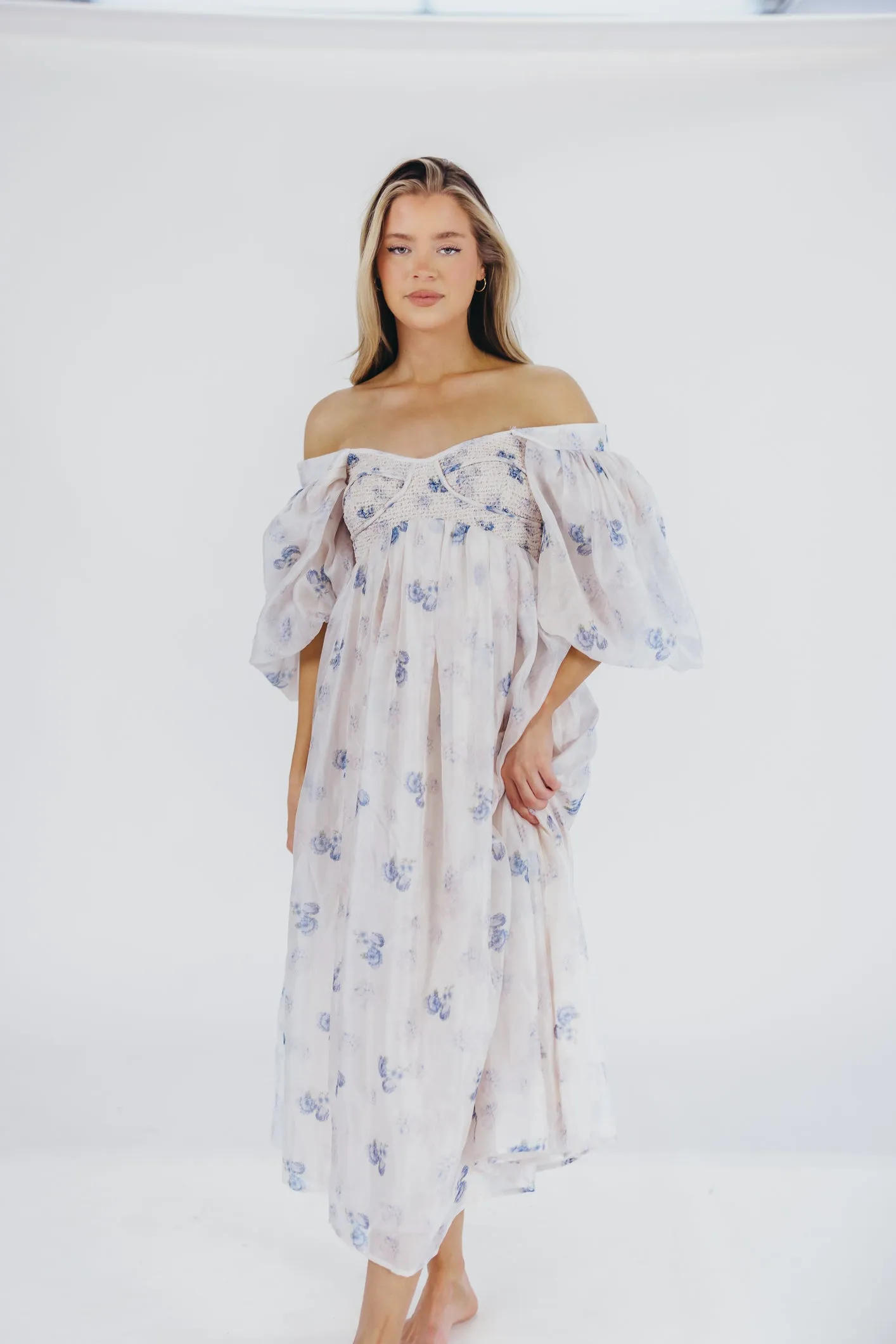 Harlow Maxi Dress in Muted Blue Floral - Bump Friendly & Inclusive Sizing (S-3XL)