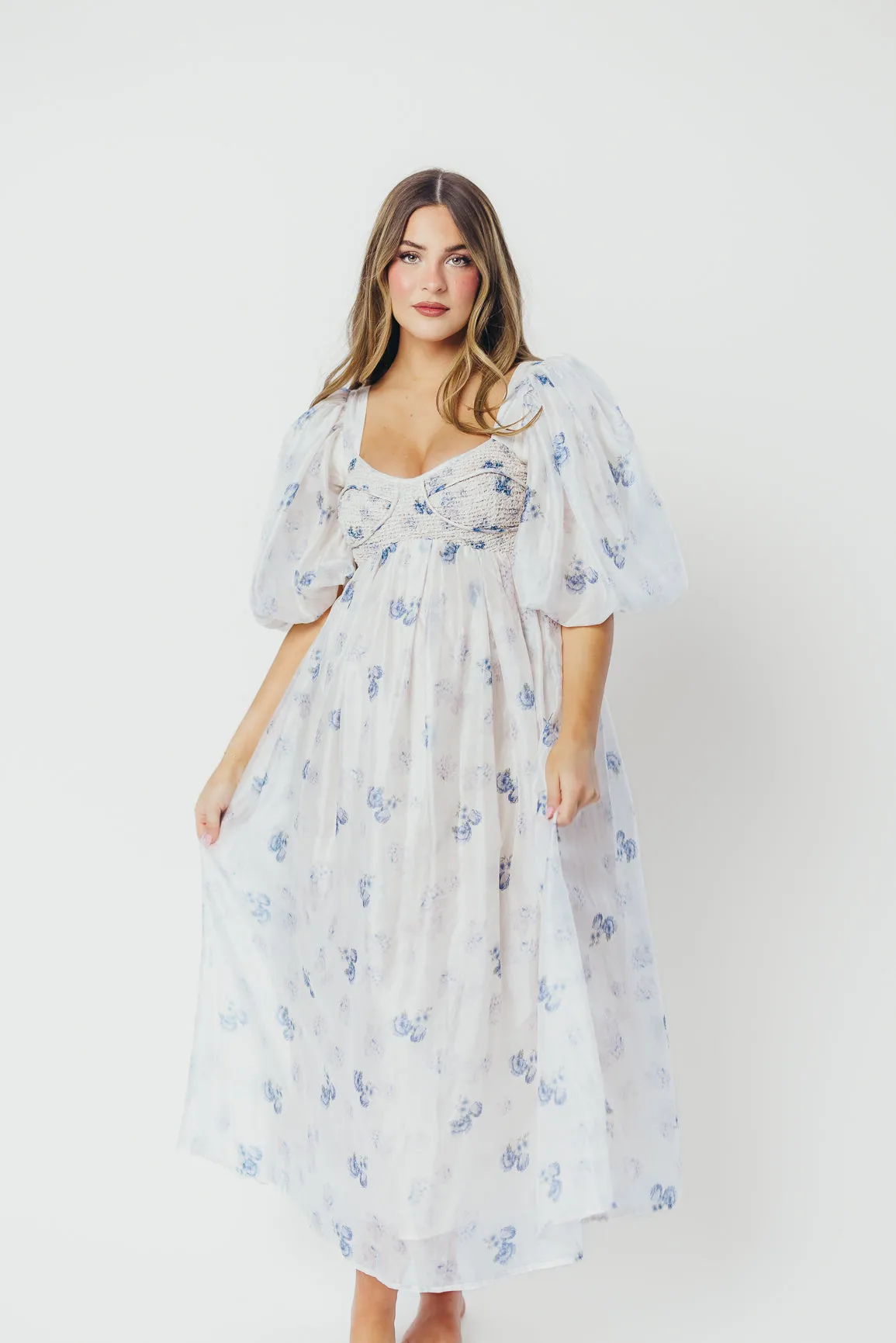 Harlow Maxi Dress in Muted Blue Floral - Bump Friendly & Inclusive Sizing (S-3XL)