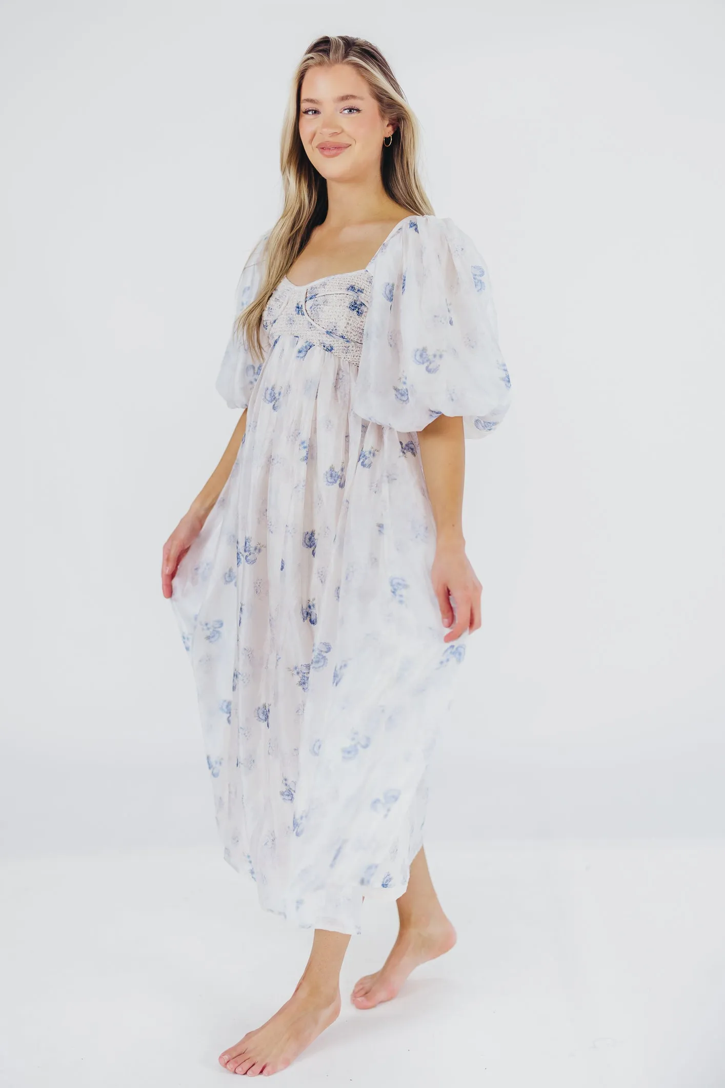 Harlow Maxi Dress in Muted Blue Floral - Bump Friendly & Inclusive Sizing (S-3XL)
