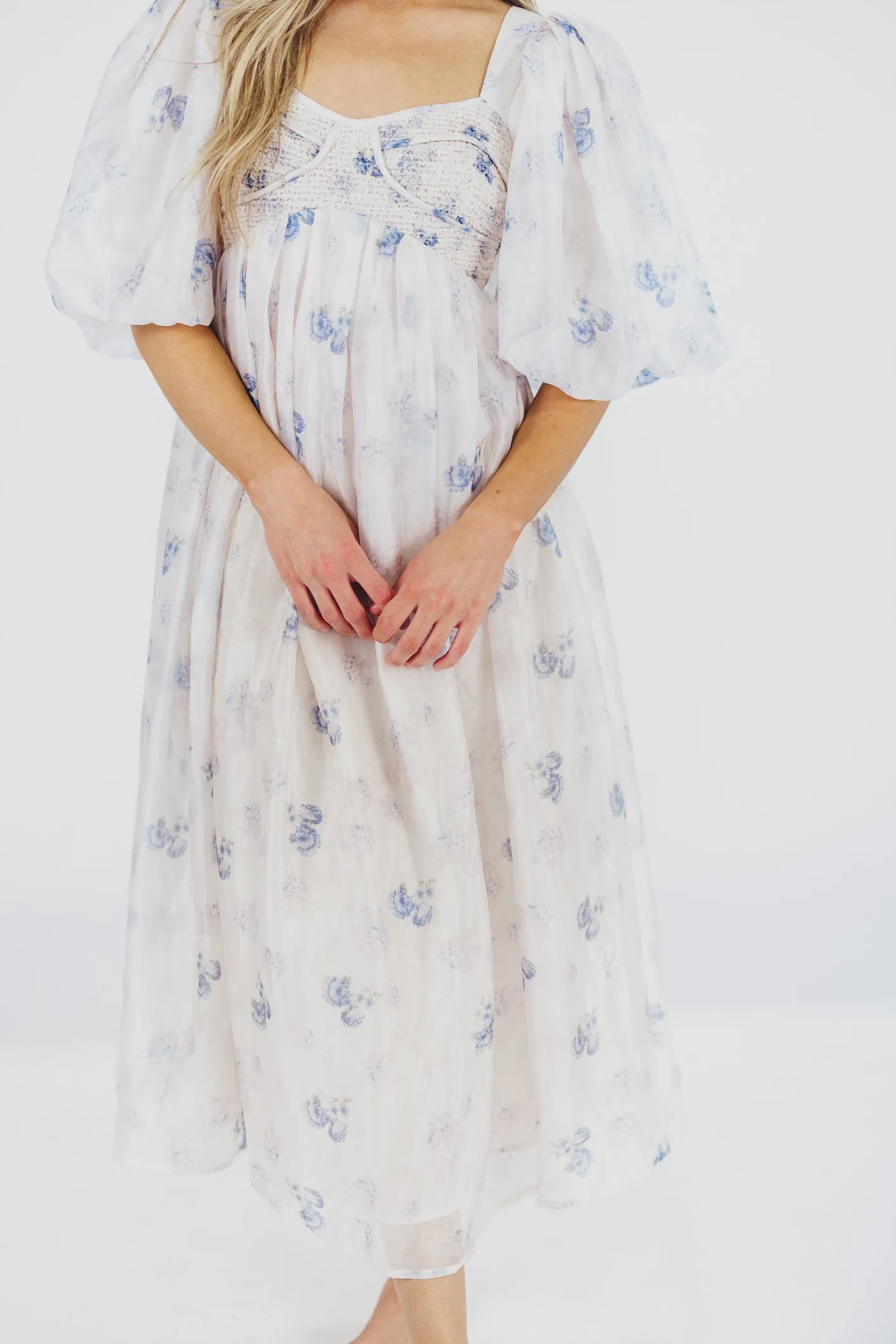 Harlow Maxi Dress in Muted Blue Floral - Bump Friendly & Inclusive Sizing (S-3XL)