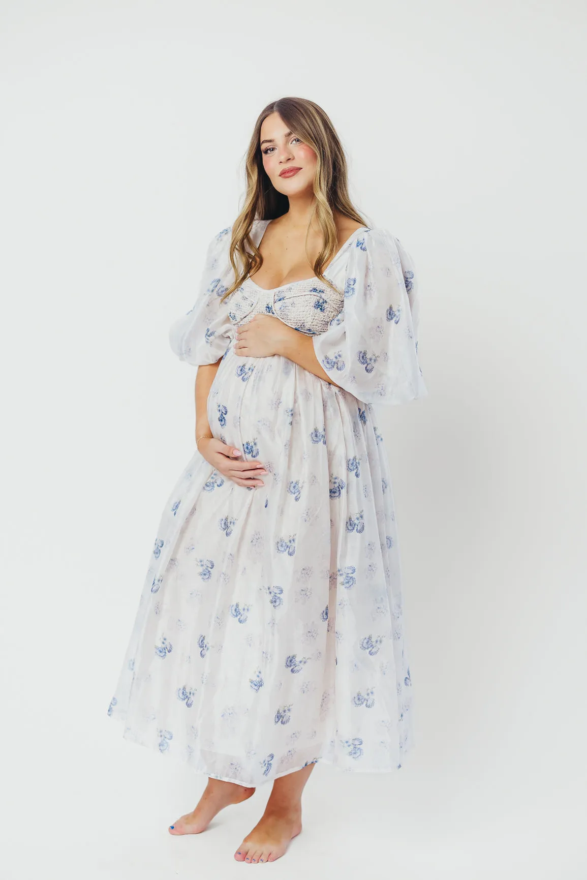 Harlow Maxi Dress in Muted Blue Floral - Bump Friendly & Inclusive Sizing (S-3XL)