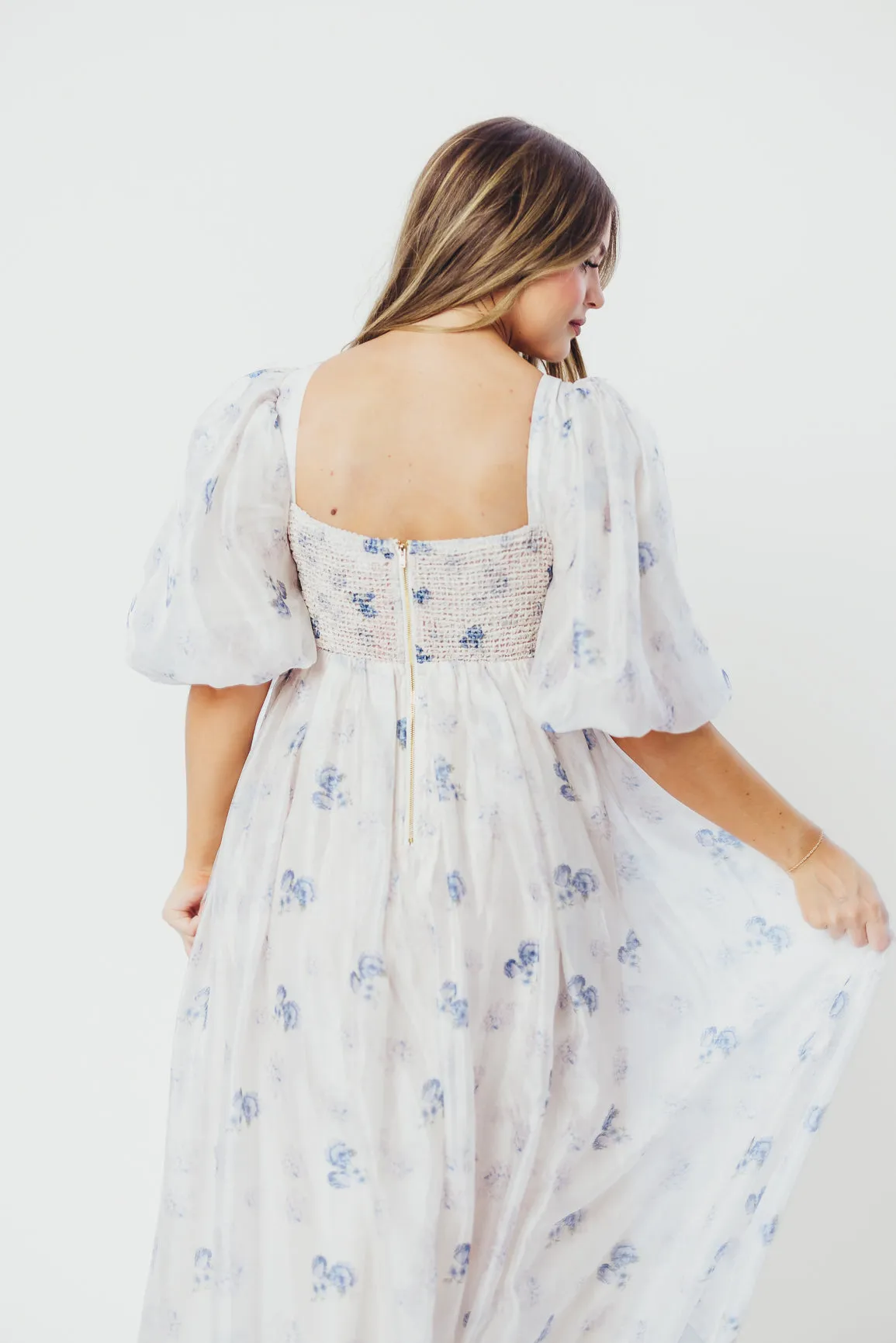 Harlow Maxi Dress in Muted Blue Floral - Bump Friendly & Inclusive Sizing (S-3XL)