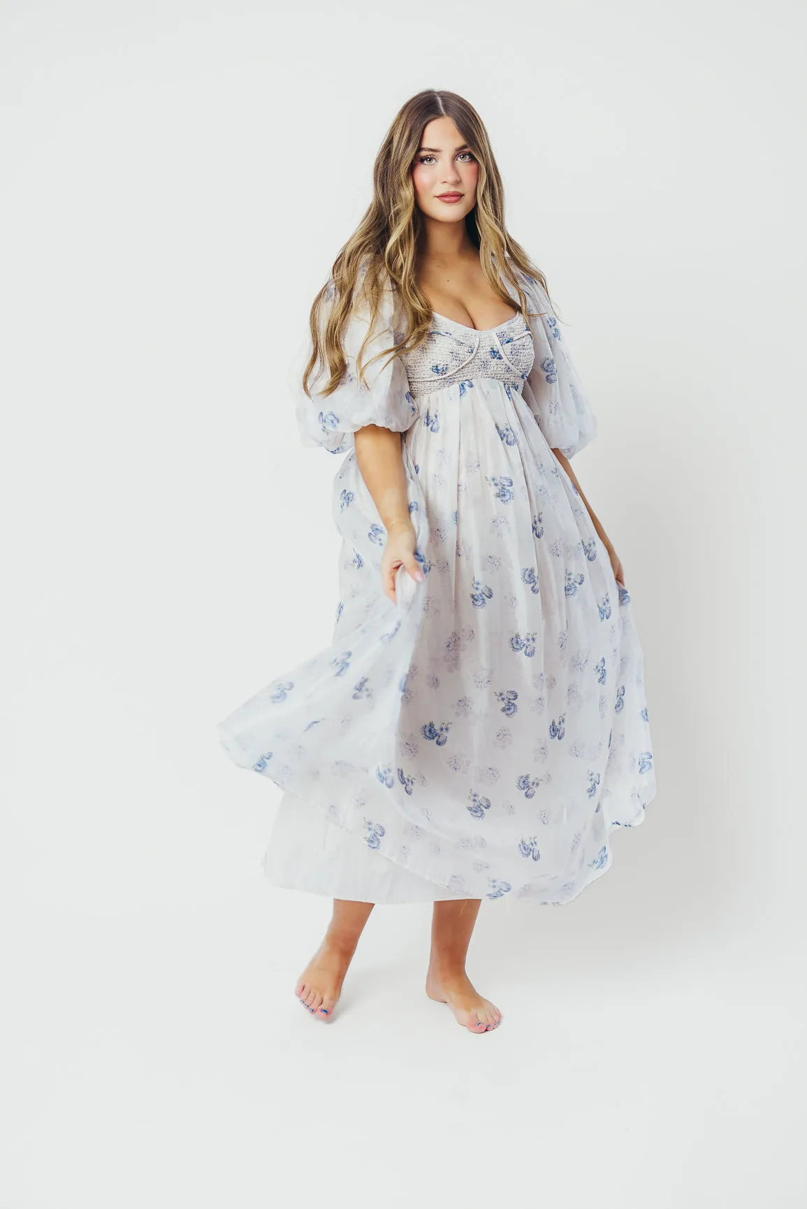 Harlow Maxi Dress in Muted Blue Floral - Bump Friendly & Inclusive Sizing (S-3XL)