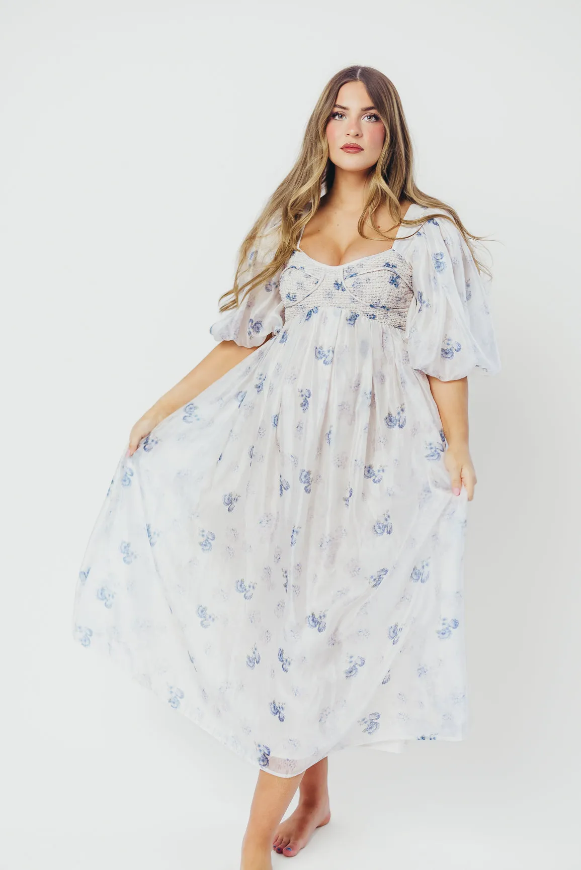 Harlow Maxi Dress in Muted Blue Floral - Bump Friendly & Inclusive Sizing (S-3XL)