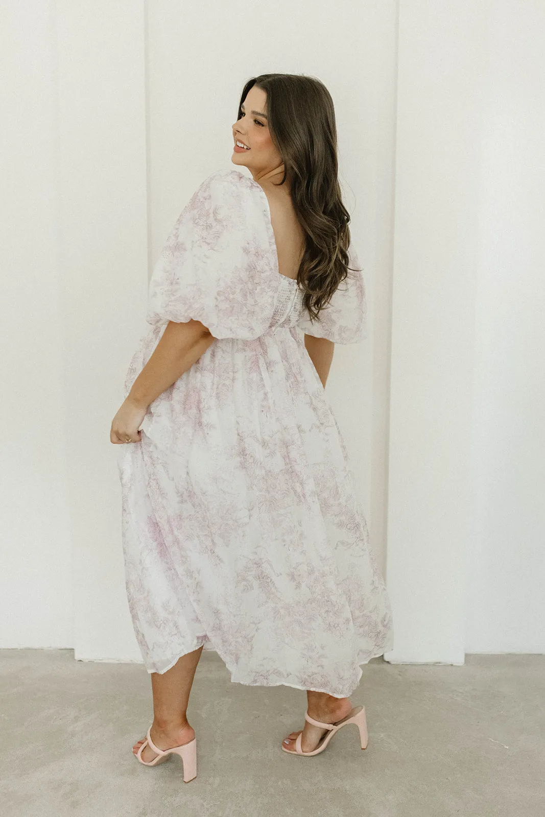 Harlow Midi Dress in Light Pink Floral - Bump Friendly & Inclusive Sizing (S-3XL)