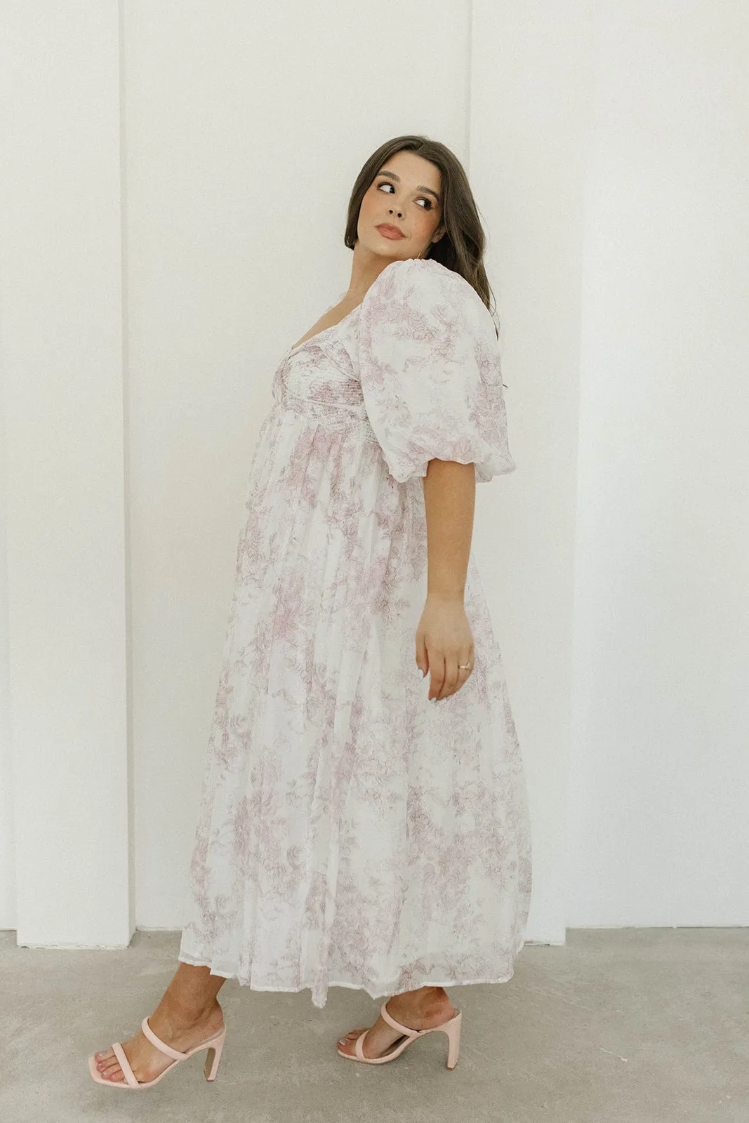 Harlow Midi Dress in Light Pink Floral - Bump Friendly & Inclusive Sizing (S-3XL)