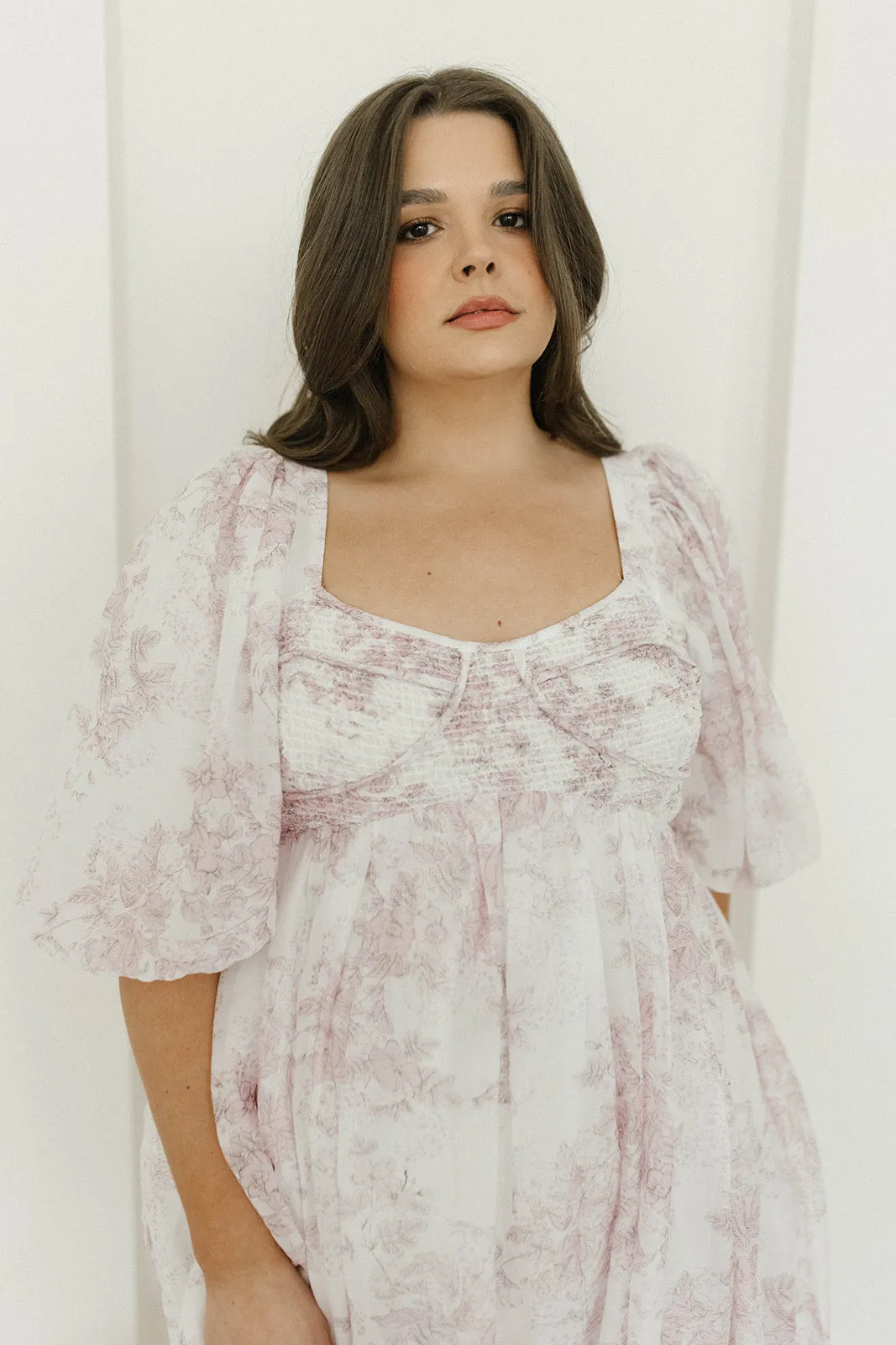 Harlow Midi Dress in Light Pink Floral - Bump Friendly & Inclusive Sizing (S-3XL)