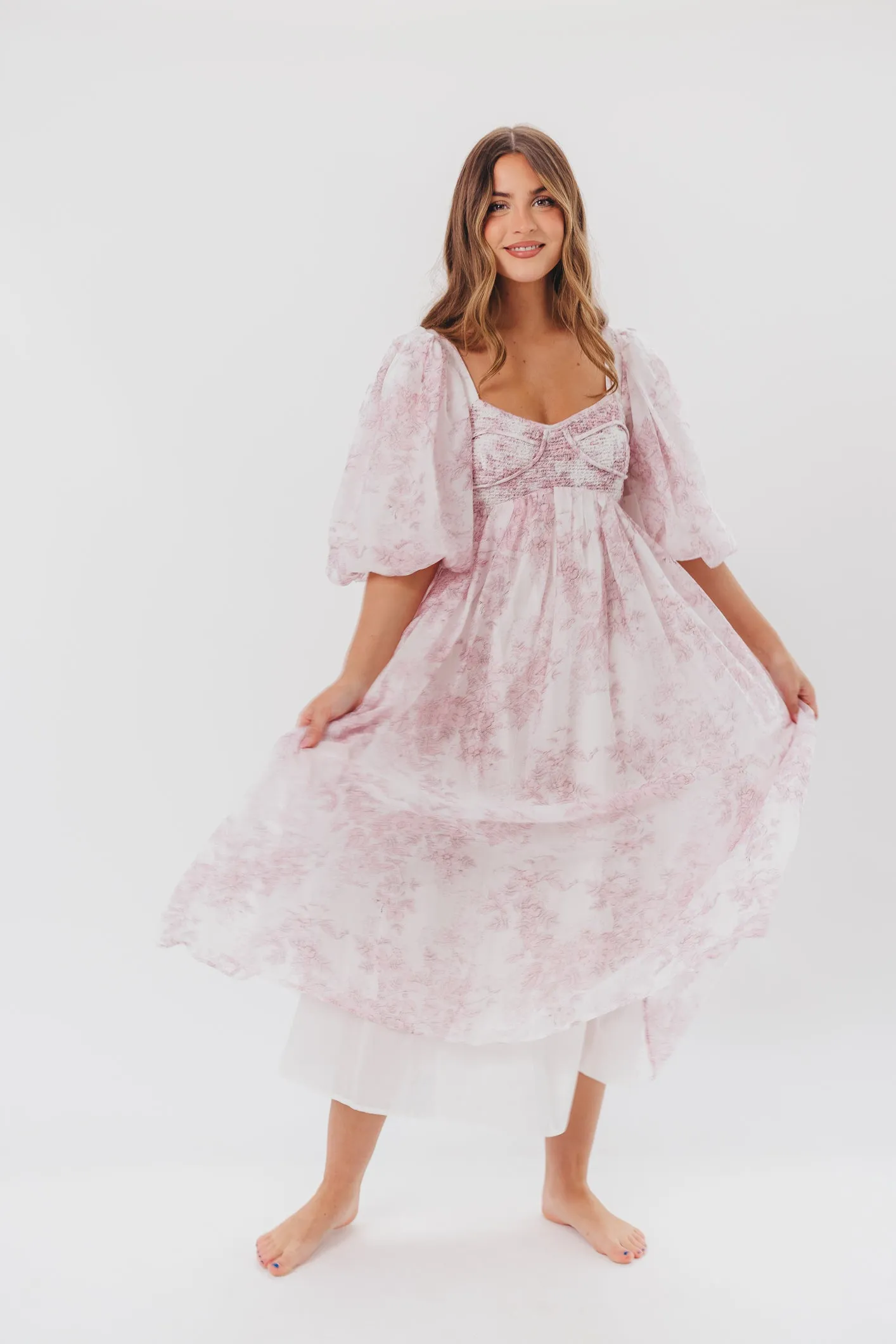 Harlow Midi Dress in Light Pink Floral - Bump Friendly & Inclusive Sizing (S-3XL)