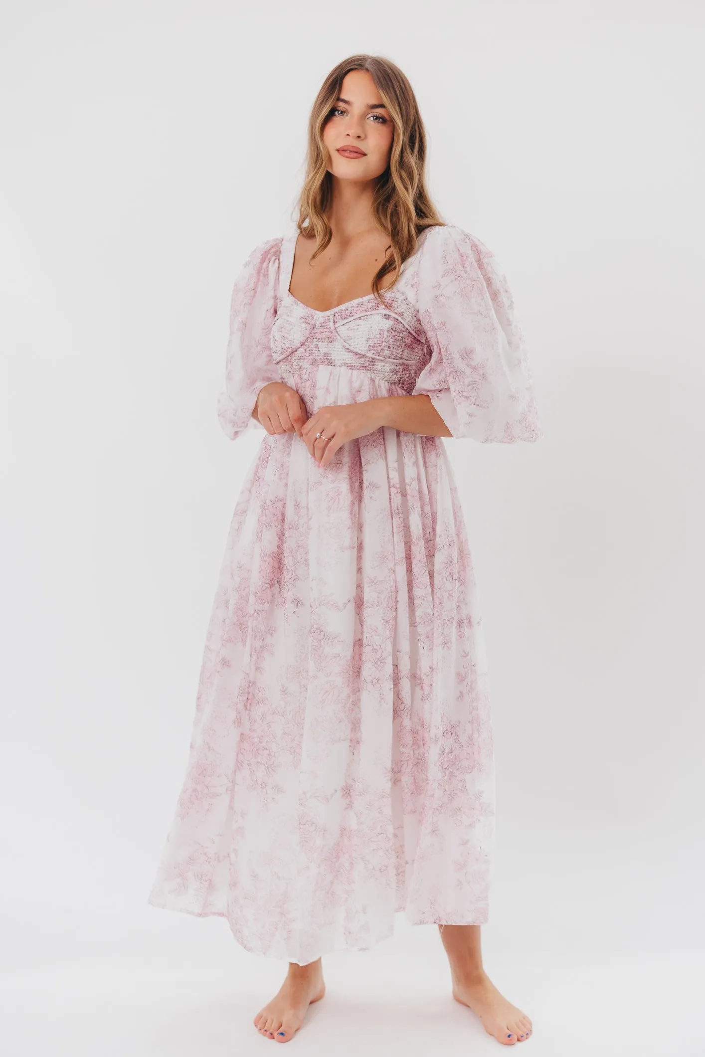 Harlow Midi Dress in Light Pink Floral - Bump Friendly & Inclusive Sizing (S-3XL)