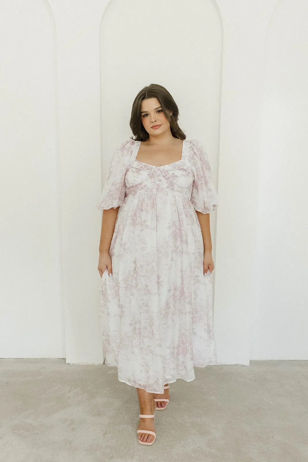 Harlow Midi Dress in Light Pink Floral - Bump Friendly & Inclusive Sizing (S-3XL)