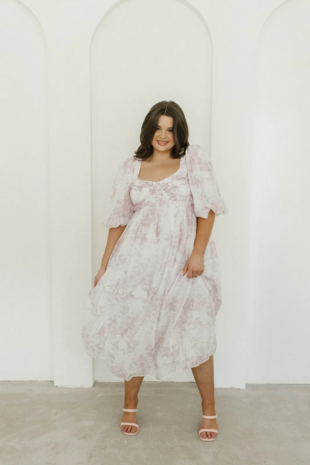 Harlow Midi Dress in Light Pink Floral - Bump Friendly & Inclusive Sizing (S-3XL)