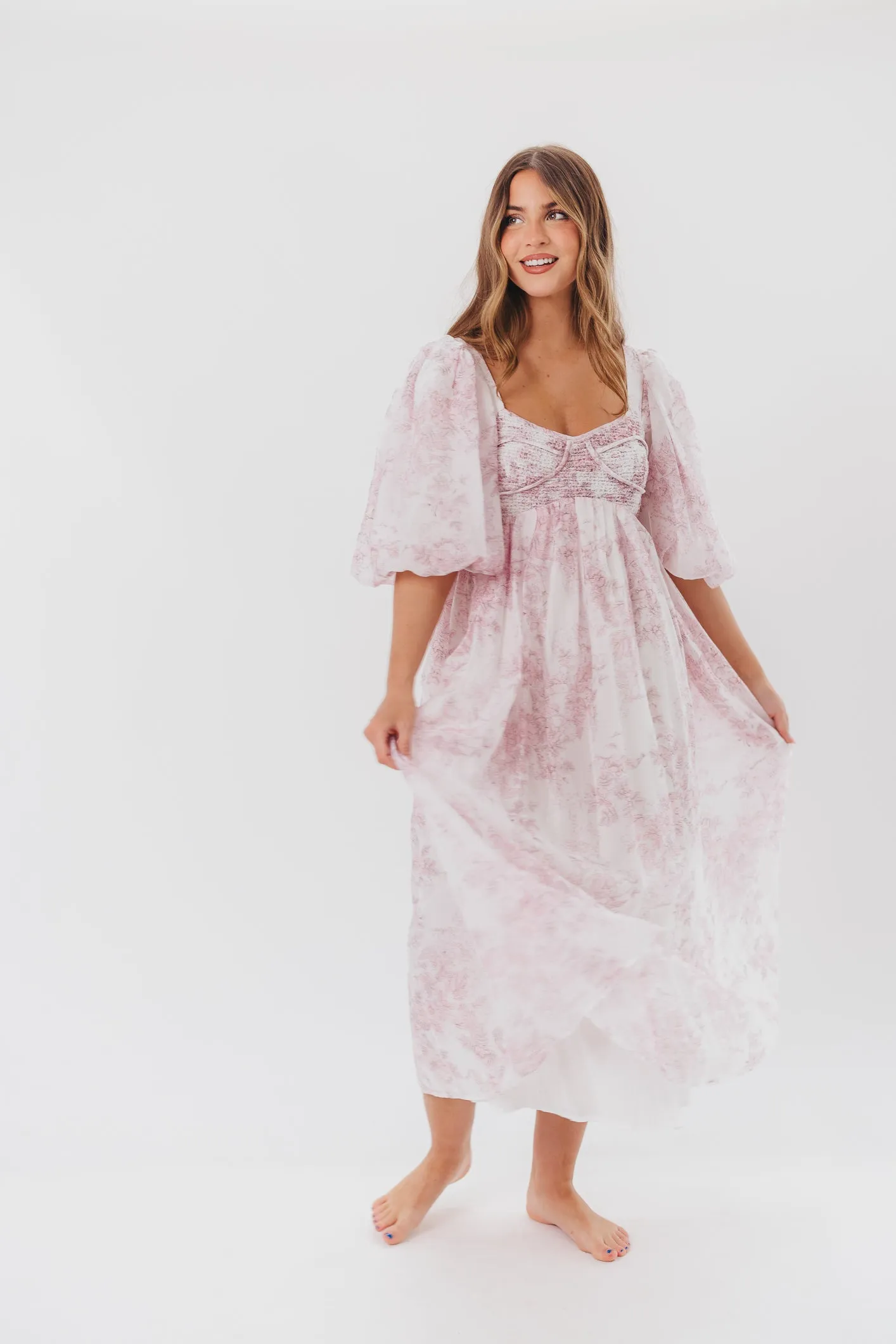 Harlow Midi Dress in Light Pink Floral - Bump Friendly & Inclusive Sizing (S-3XL)