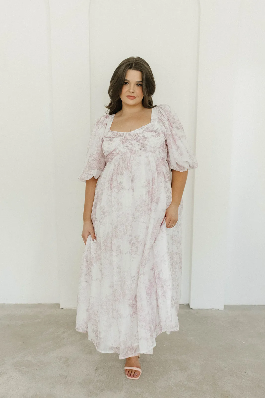 Harlow Midi Dress in Light Pink Floral - Bump Friendly & Inclusive Sizing (S-3XL)