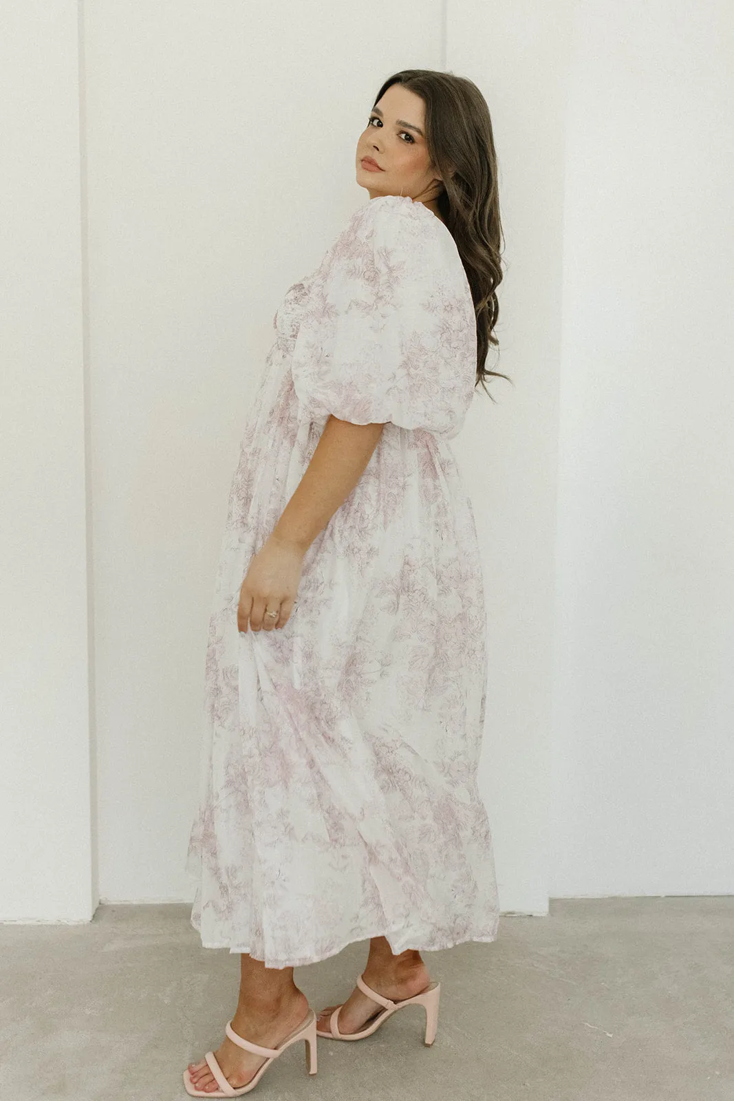 Harlow Midi Dress in Light Pink Floral - Bump Friendly & Inclusive Sizing (S-3XL)