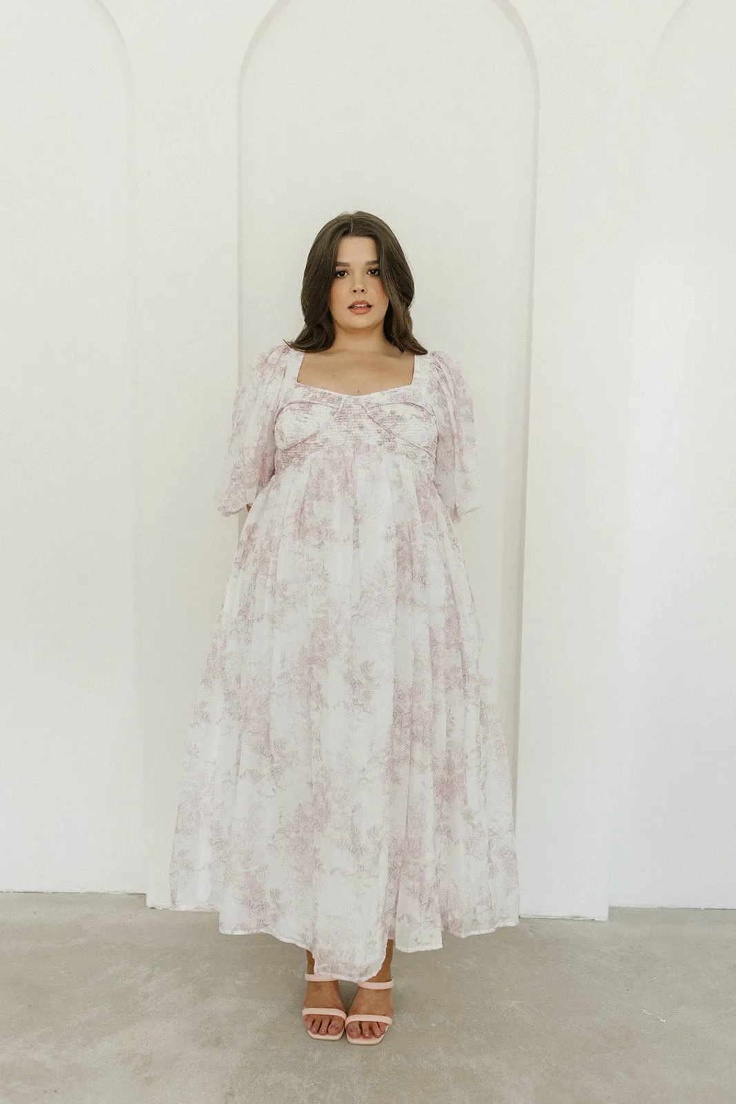 Harlow Midi Dress in Light Pink Floral - Bump Friendly & Inclusive Sizing (S-3XL)