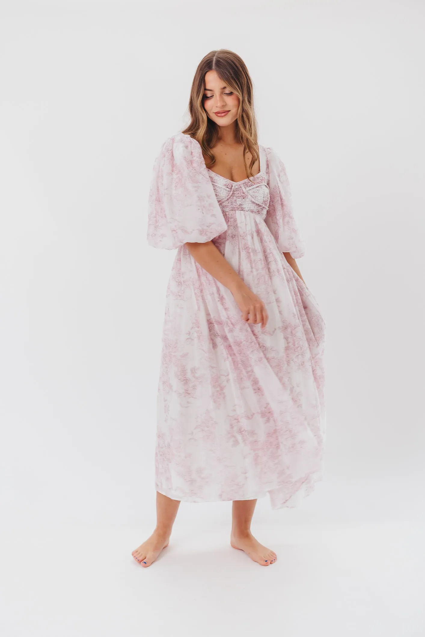 Harlow Midi Dress in Light Pink Floral - Bump Friendly & Inclusive Sizing (S-3XL)