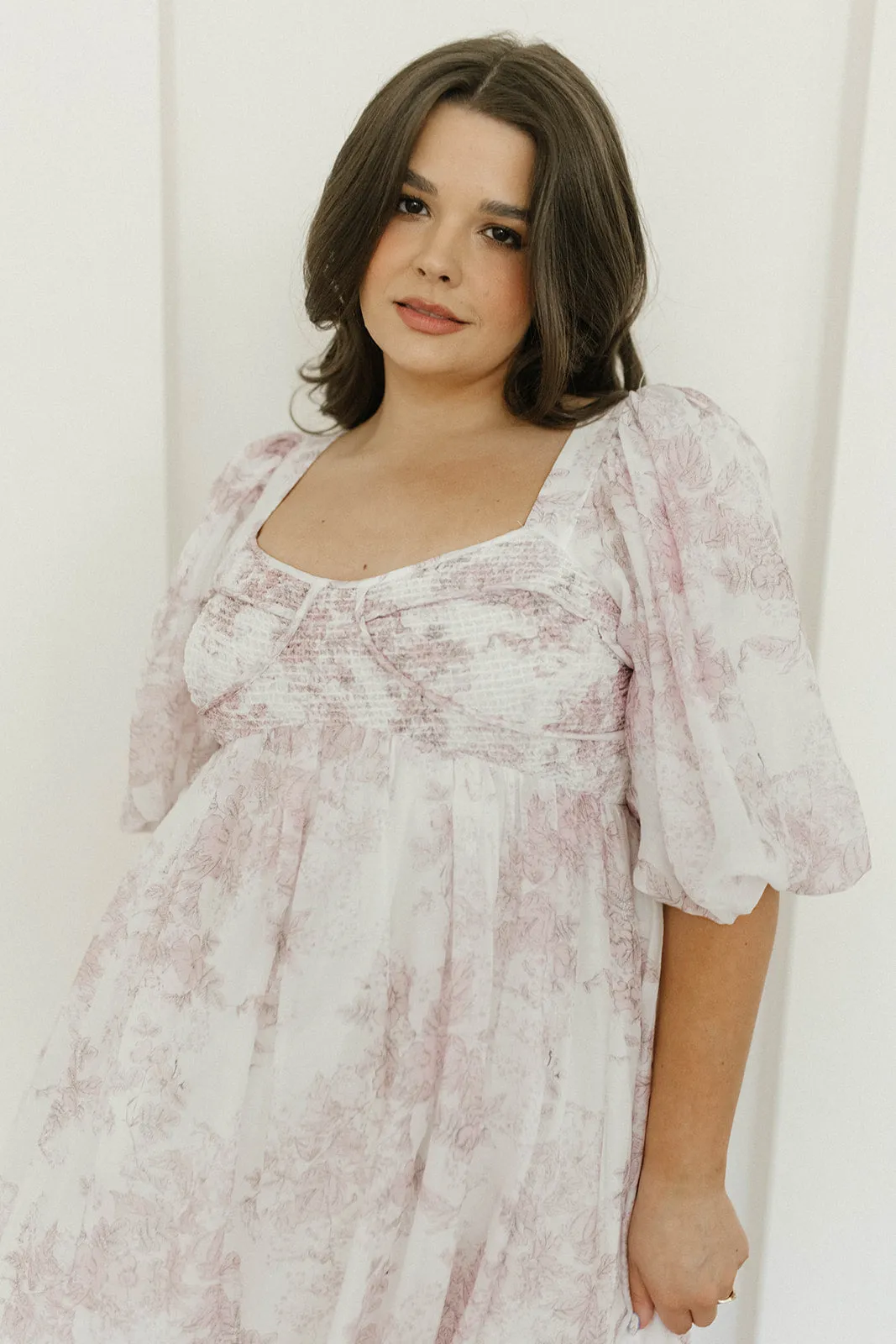 Harlow Midi Dress in Light Pink Floral - Bump Friendly & Inclusive Sizing (S-3XL)