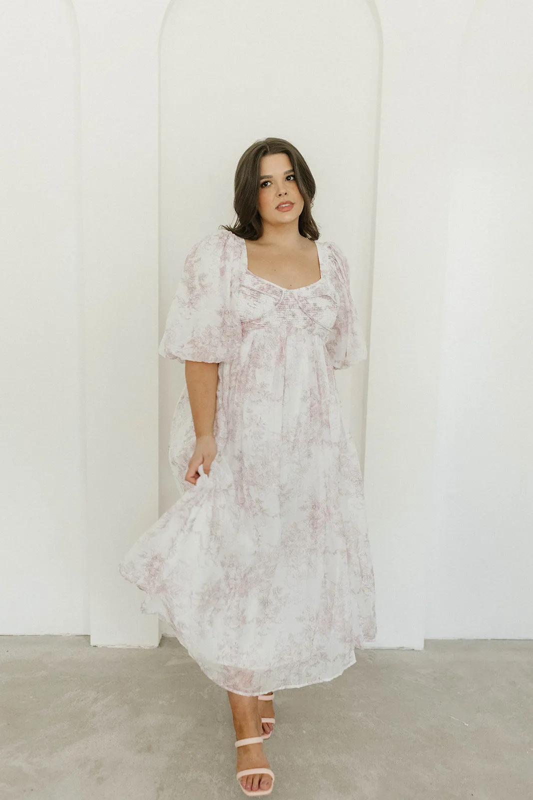 Harlow Midi Dress in Light Pink Floral - Bump Friendly & Inclusive Sizing (S-3XL)