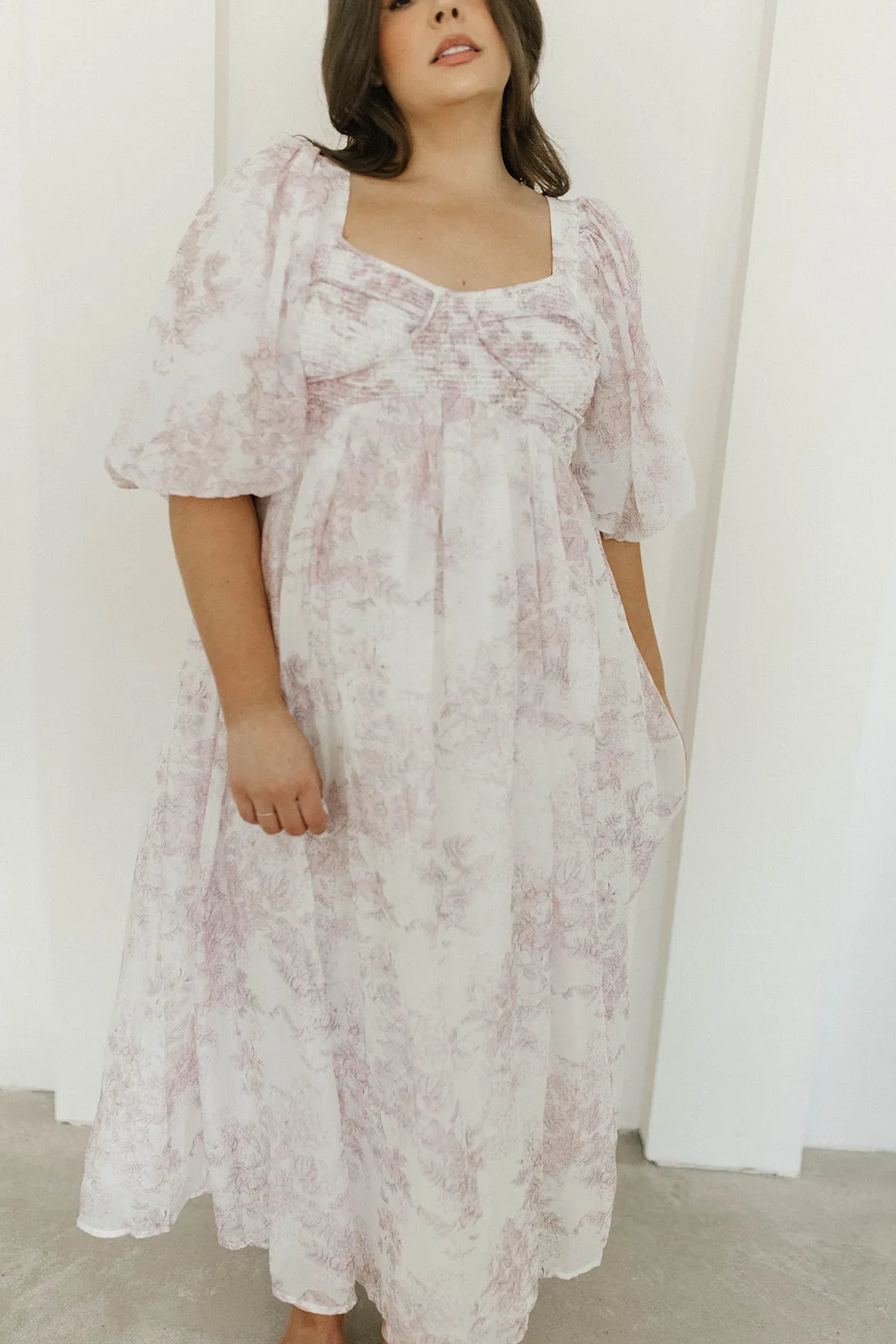 Harlow Midi Dress in Light Pink Floral - Bump Friendly & Inclusive Sizing (S-3XL)