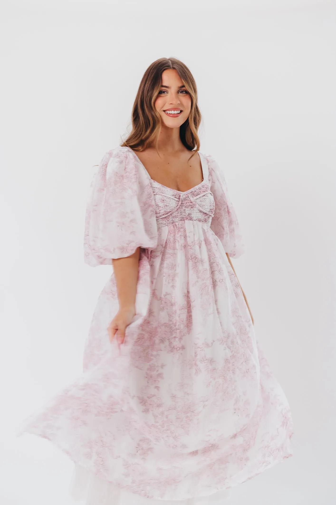 Harlow Midi Dress in Light Pink Floral - Bump Friendly & Inclusive Sizing (S-3XL)