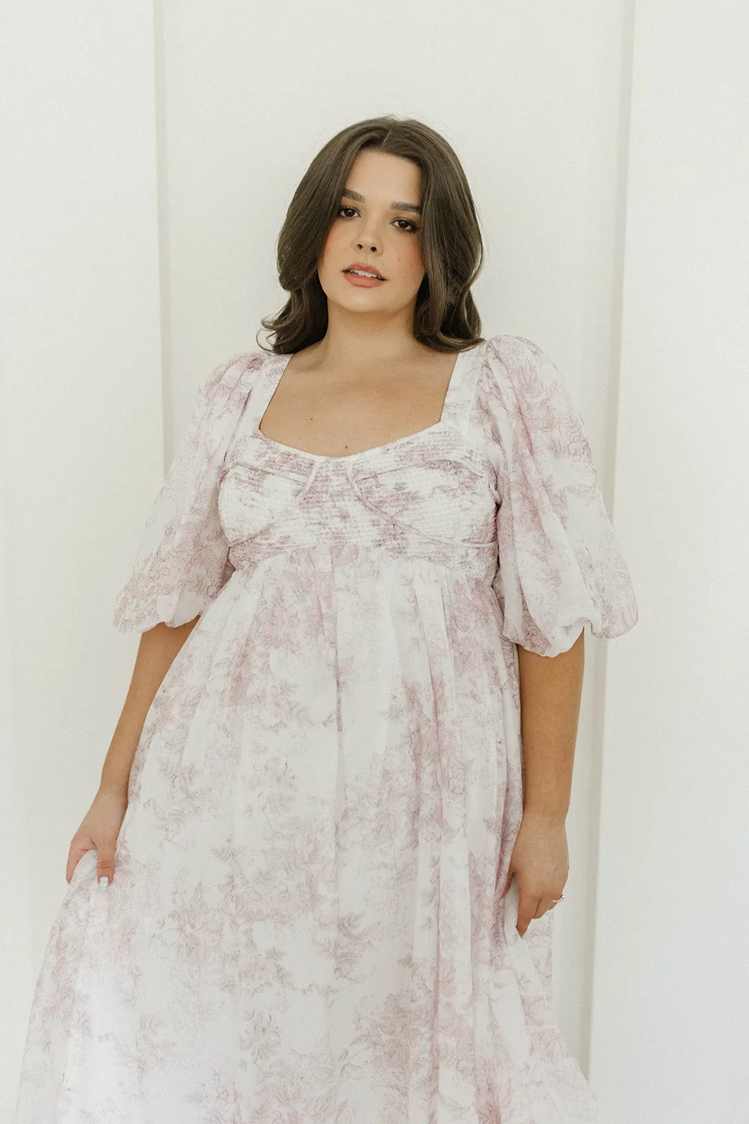 Harlow Midi Dress in Light Pink Floral - Bump Friendly & Inclusive Sizing (S-3XL)