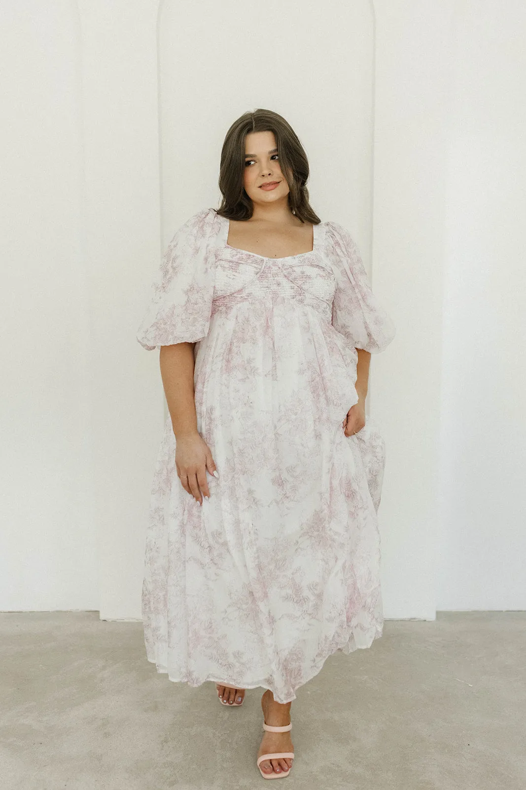 Harlow Midi Dress in Light Pink Floral - Bump Friendly & Inclusive Sizing (S-3XL)