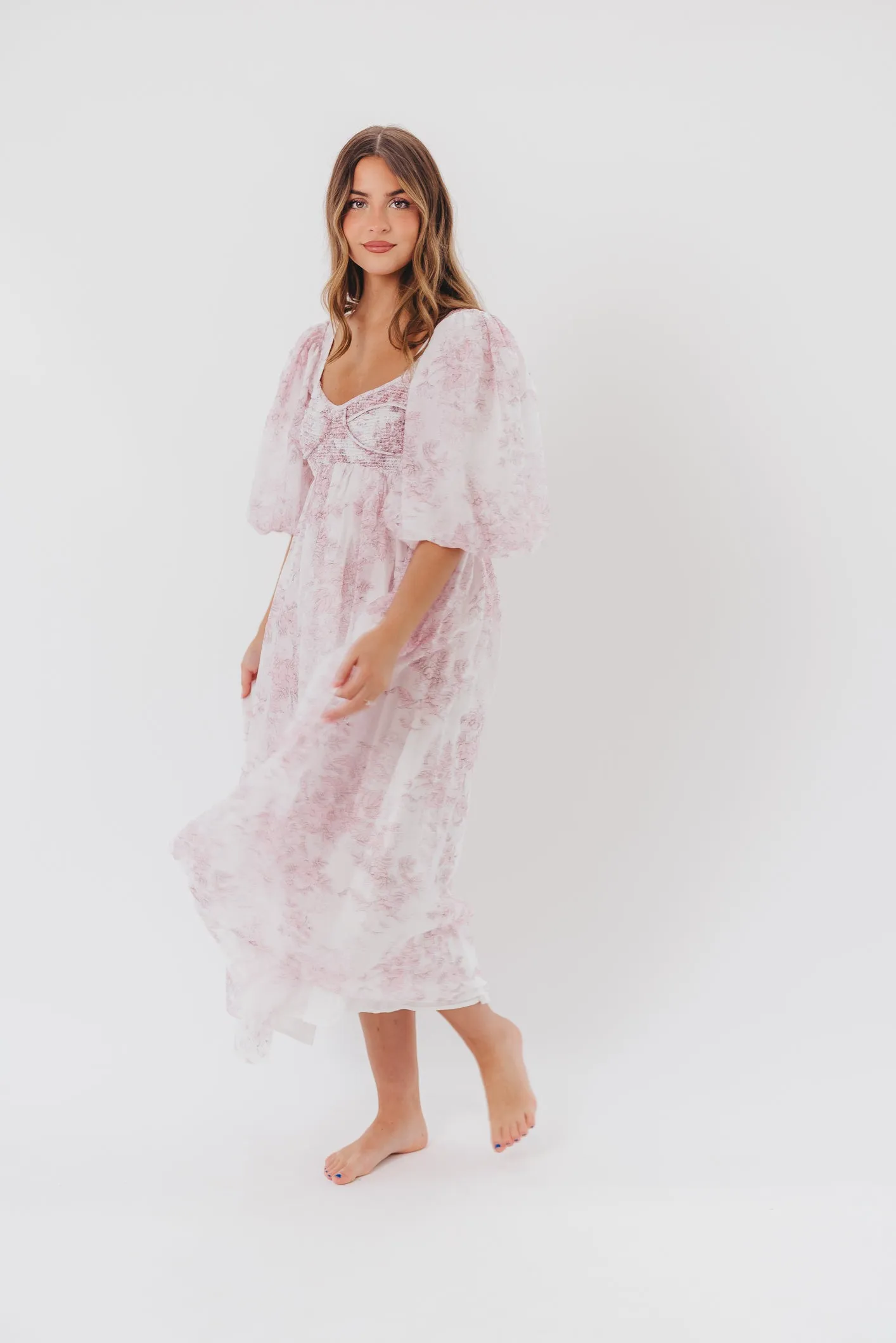 Harlow Midi Dress in Light Pink Floral - Bump Friendly & Inclusive Sizing (S-3XL)