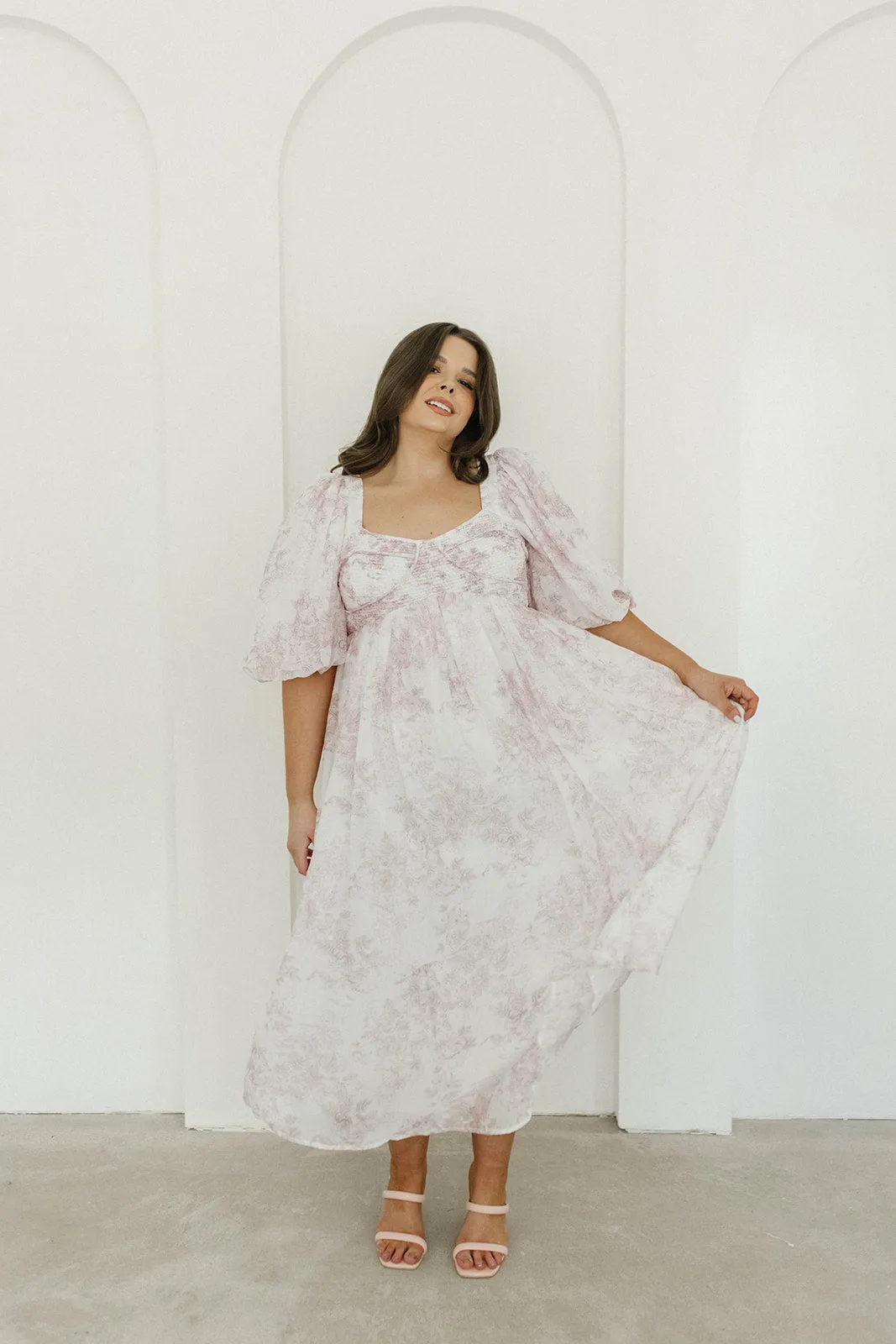 Harlow Midi Dress in Light Pink Floral - Bump Friendly & Inclusive Sizing (S-3XL)