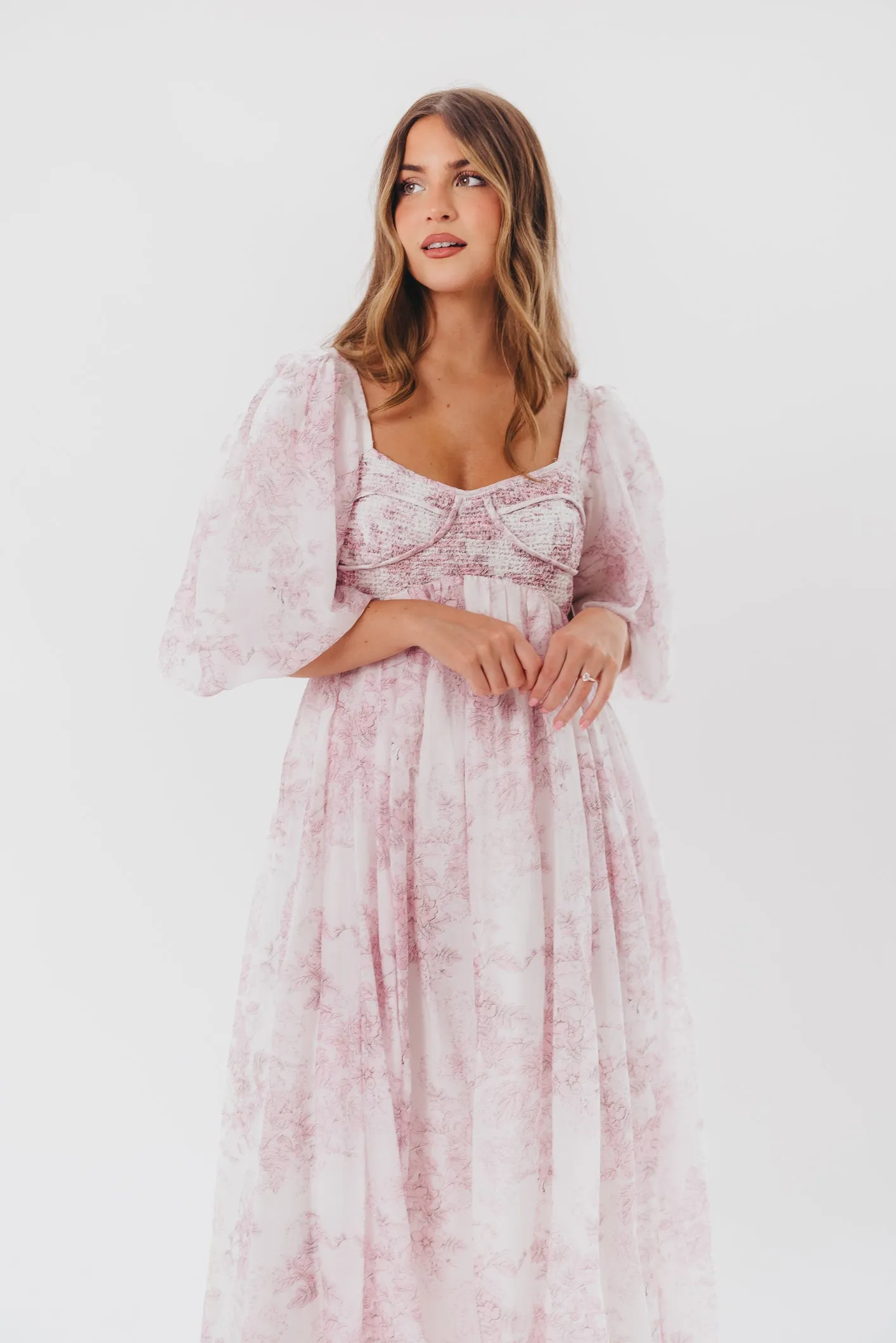 Harlow Midi Dress in Light Pink Floral - Bump Friendly & Inclusive Sizing (S-3XL)