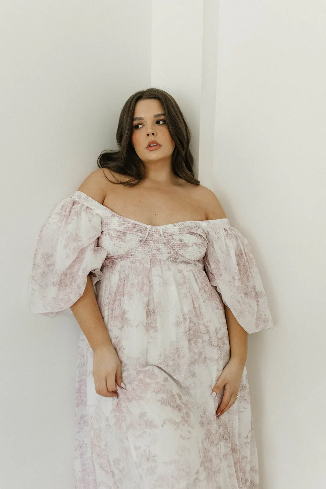 Harlow Midi Dress in Light Pink Floral - Bump Friendly & Inclusive Sizing (S-3XL)