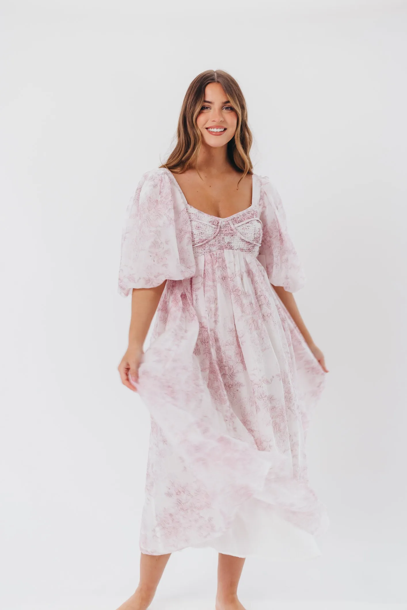 Harlow Midi Dress in Light Pink Floral - Bump Friendly & Inclusive Sizing (S-3XL)