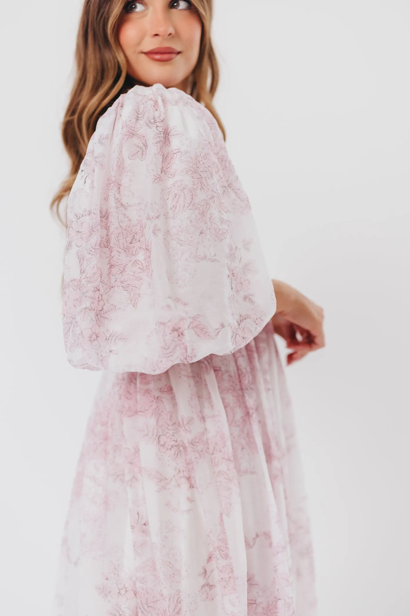 Harlow Midi Dress in Light Pink Floral - Bump Friendly & Inclusive Sizing (S-3XL)