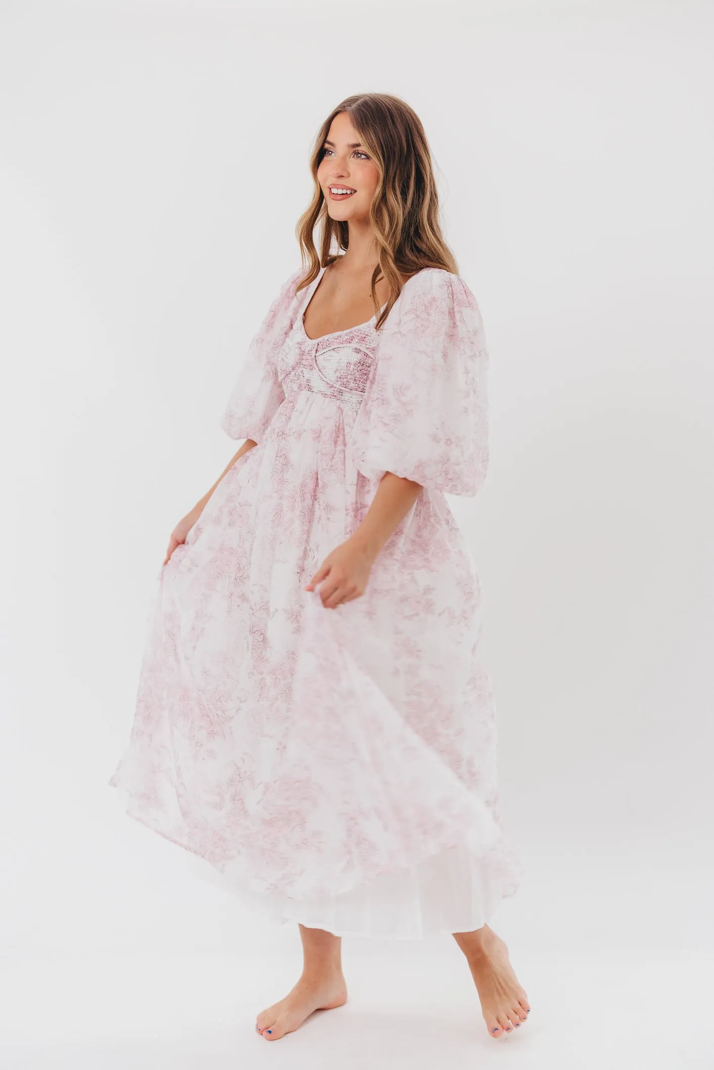 Harlow Midi Dress in Light Pink Floral - Bump Friendly & Inclusive Sizing (S-3XL)