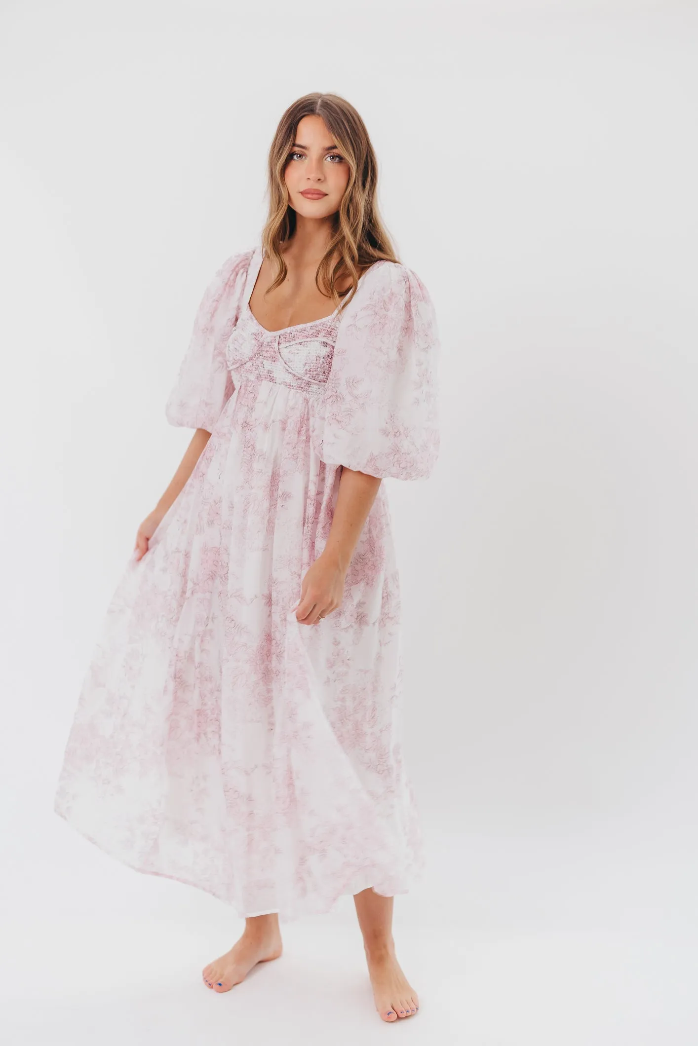 Harlow Midi Dress in Light Pink Floral - Bump Friendly & Inclusive Sizing (S-3XL)