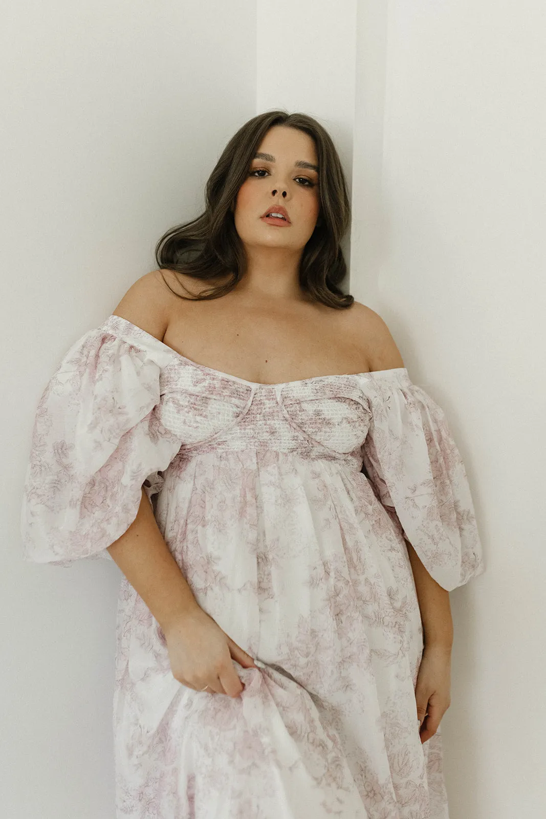 Harlow Midi Dress in Light Pink Floral - Bump Friendly & Inclusive Sizing (S-3XL)