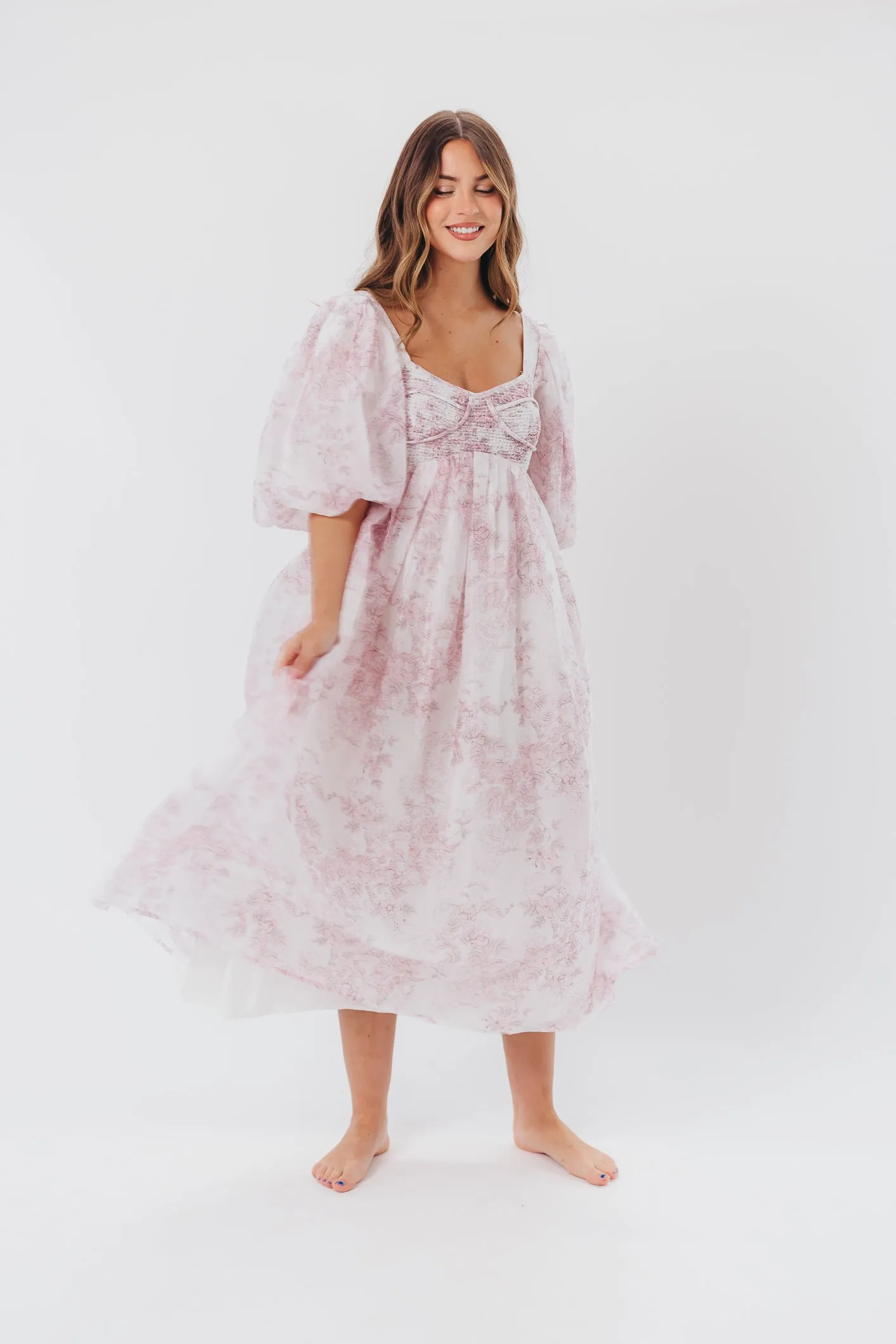 Harlow Midi Dress in Light Pink Floral - Bump Friendly & Inclusive Sizing (S-3XL)