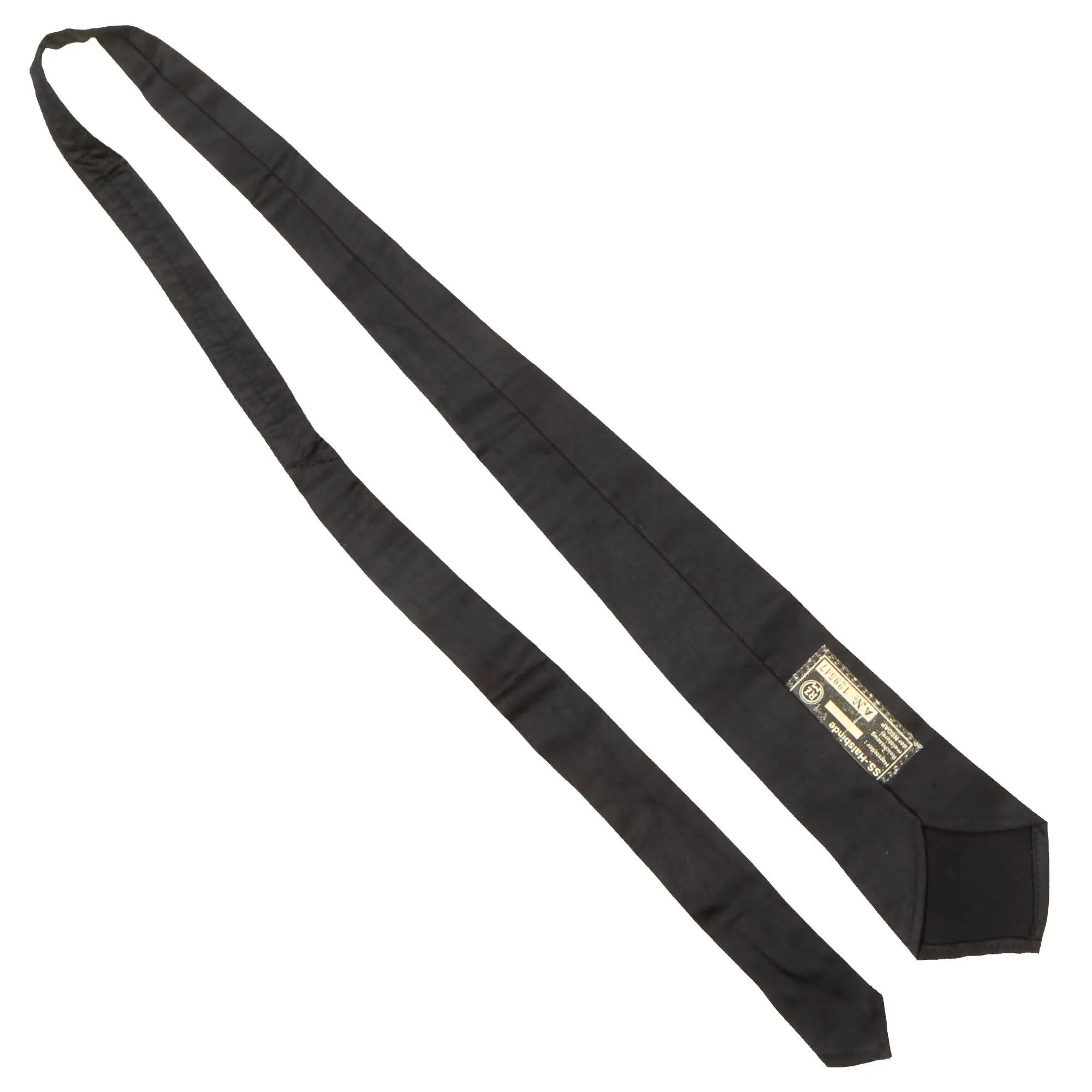 Original German WWII Allgemeine-SS Issue Black Neck Tie with RZM Tag - Schutzstaffel