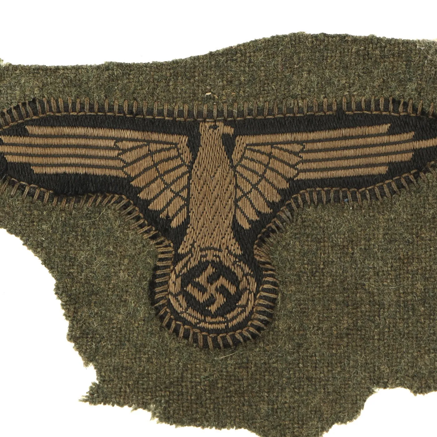 Original German WWII Waffen SS Bevo Embroidered Breast Eagle - Uniform Cut Off