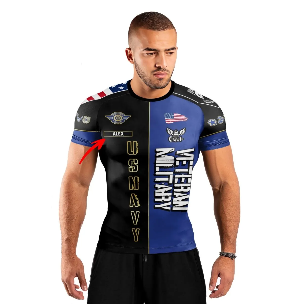 Personalized Veteran Military USNAVY Men's Short Sleeve Rash Guard