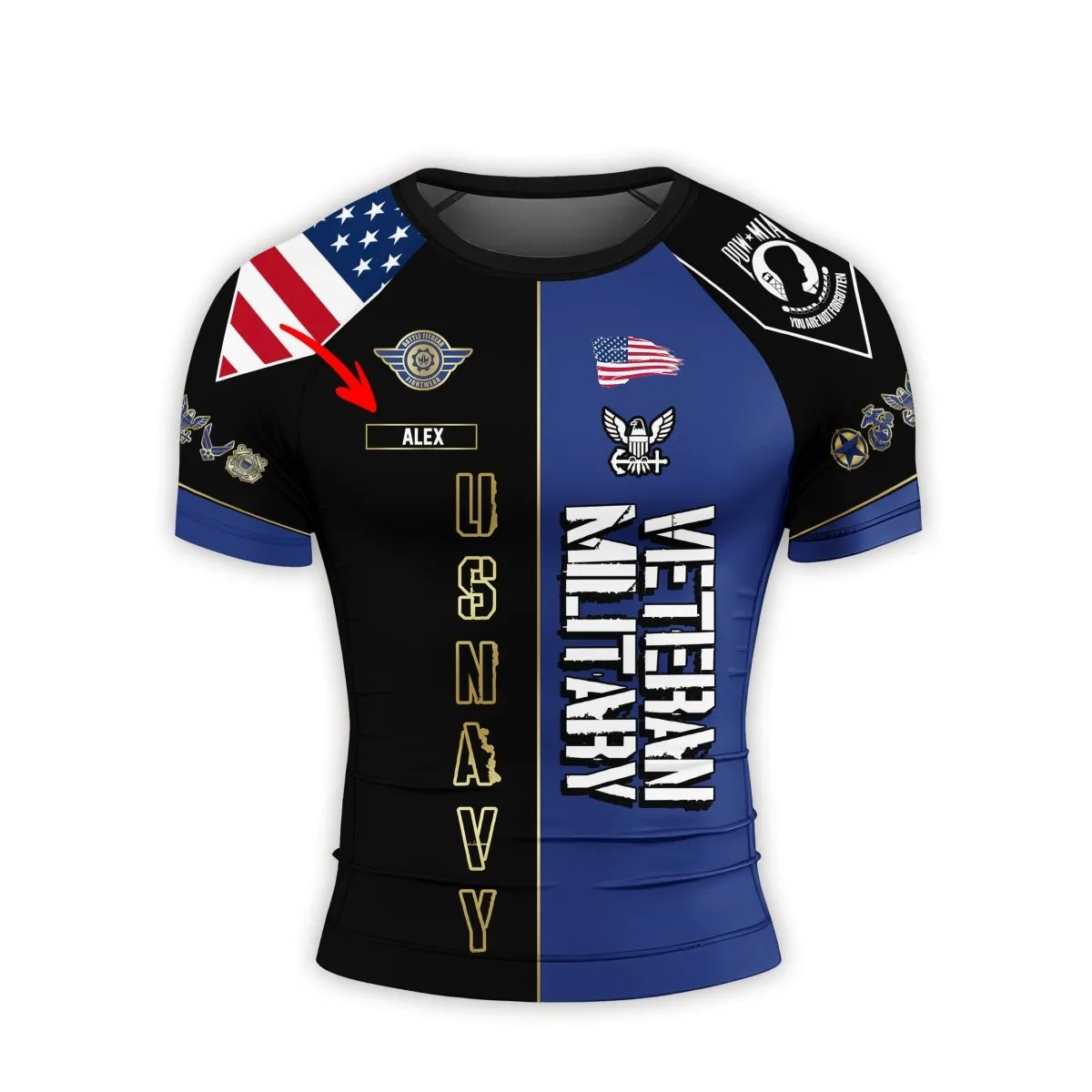 Personalized Veteran Military USNAVY Men's Short Sleeve Rash Guard