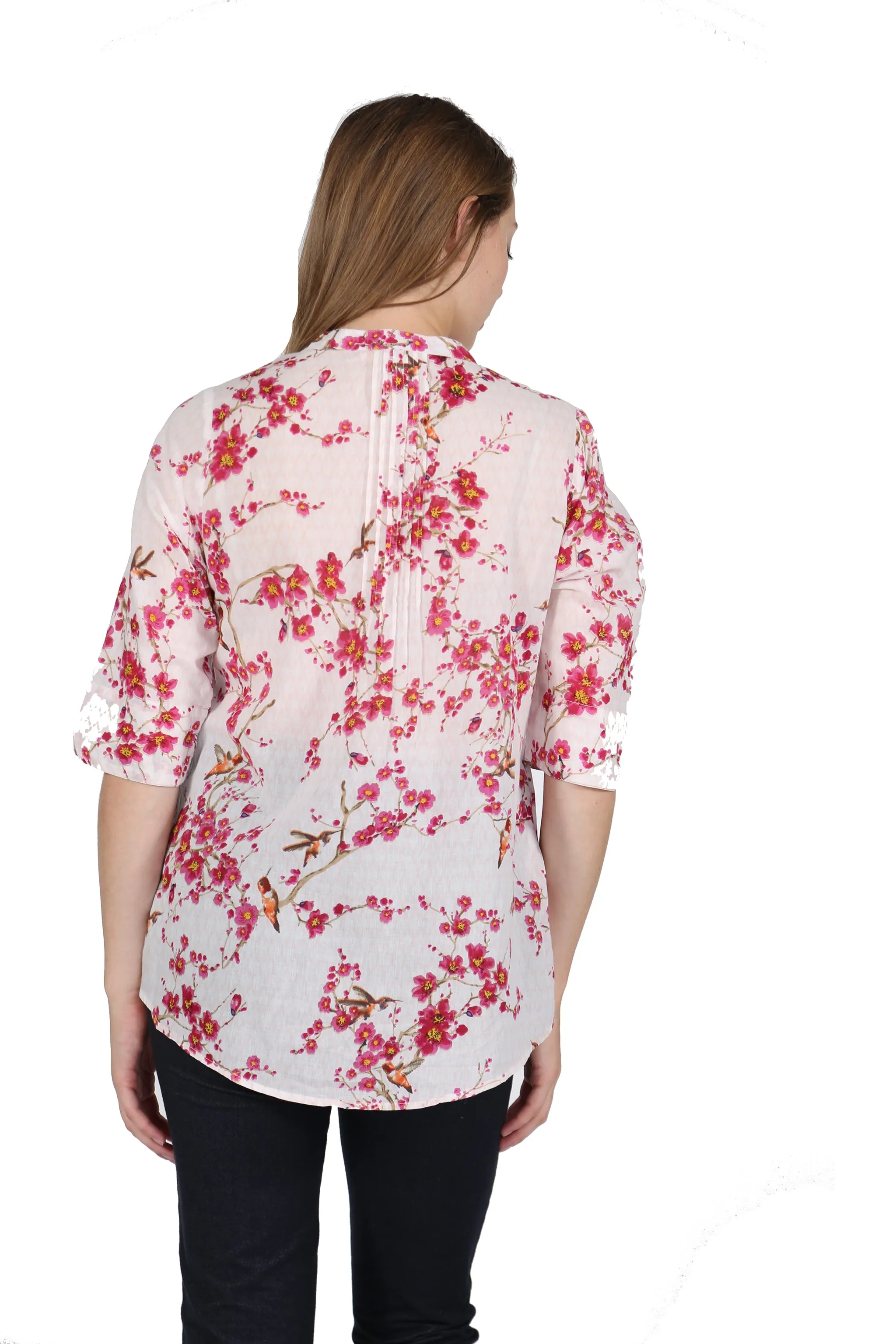 Pleat Front Fern Print Cotton Top