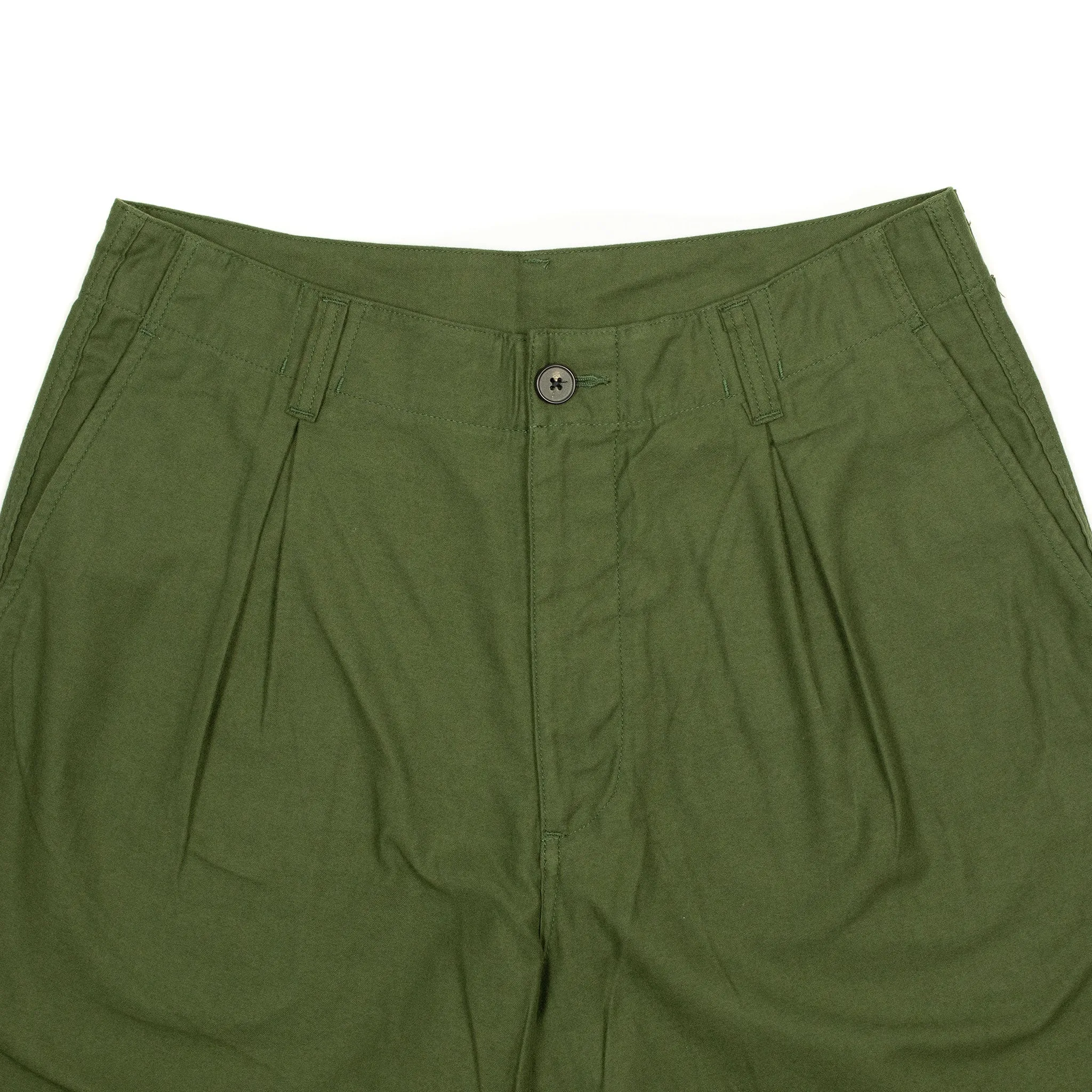 Pleated trousers in green lightweight moleskin