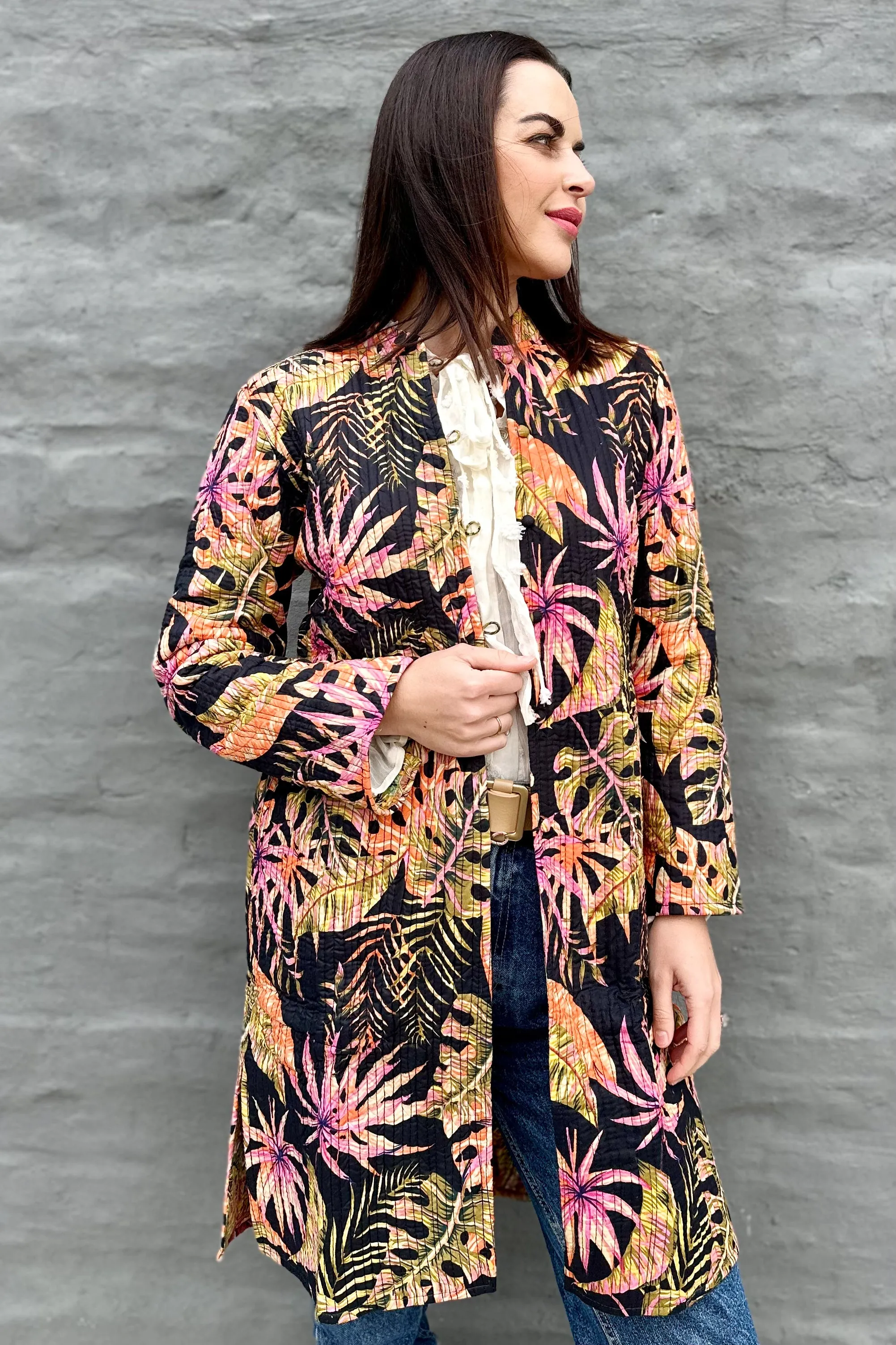 Quilted Cotton Coat In Tropical Onyx