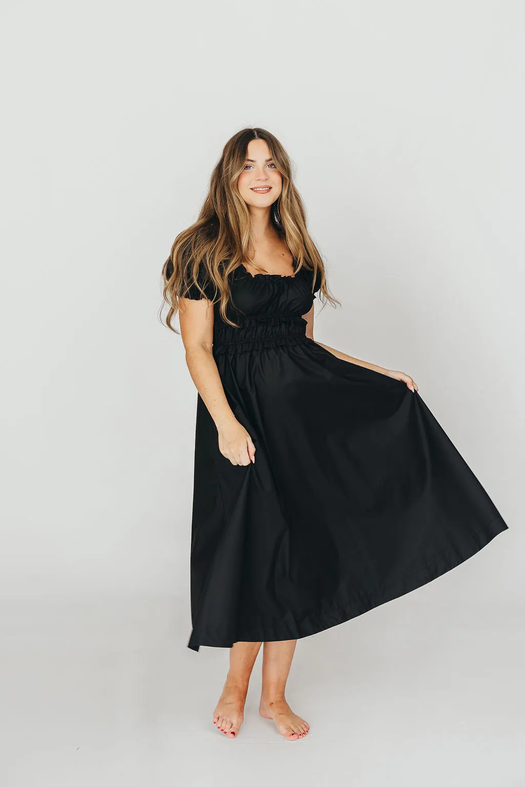 Raquel Cotton-Poplin Midi Dress in Black - Bump Friendly