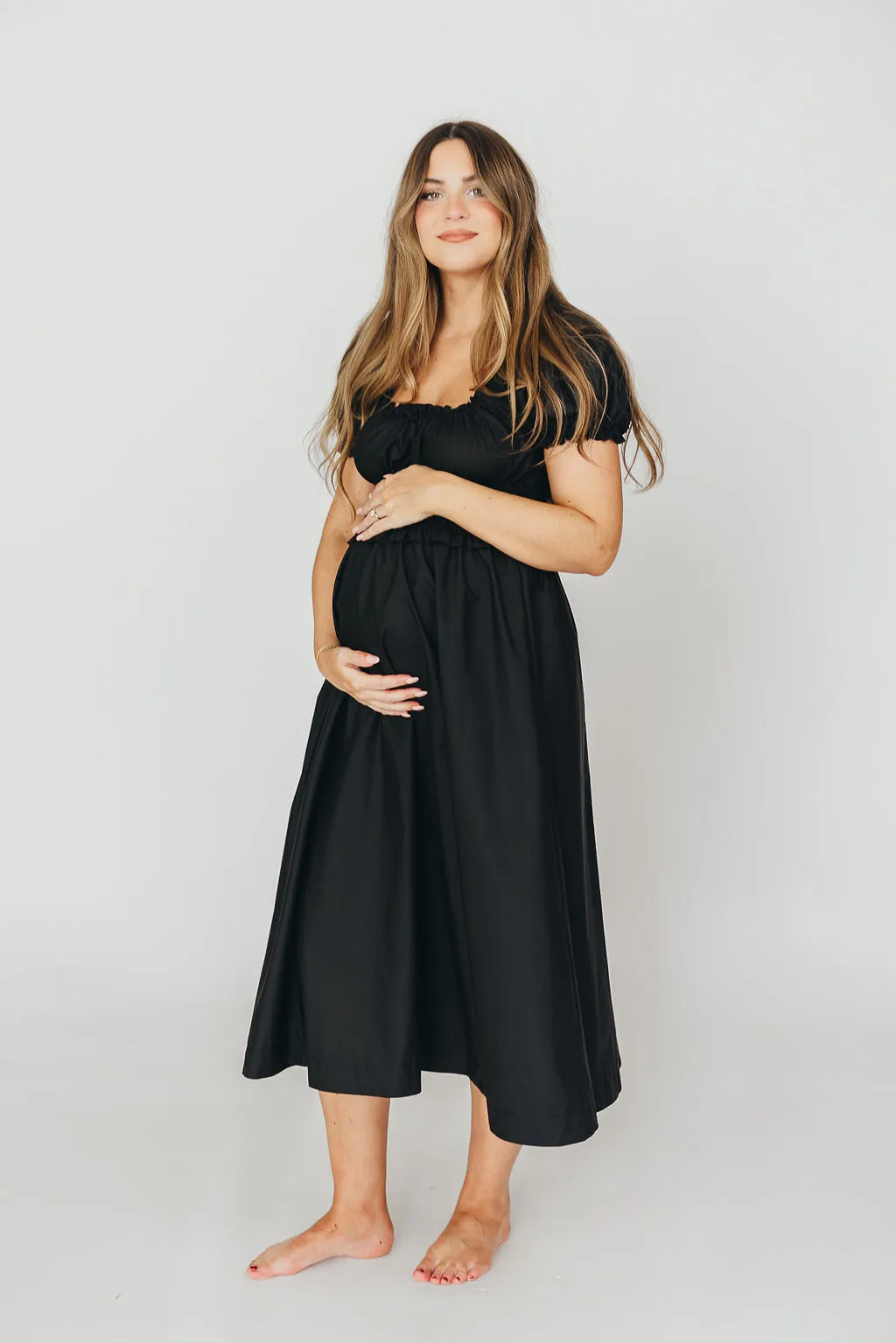 Raquel Cotton-Poplin Midi Dress in Black - Bump Friendly