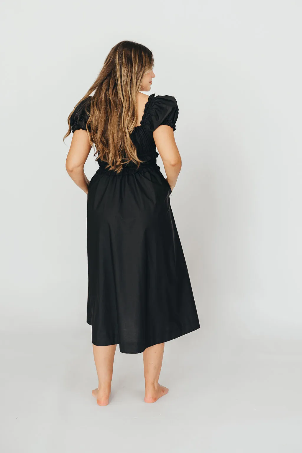 Raquel Cotton-Poplin Midi Dress in Black - Bump Friendly